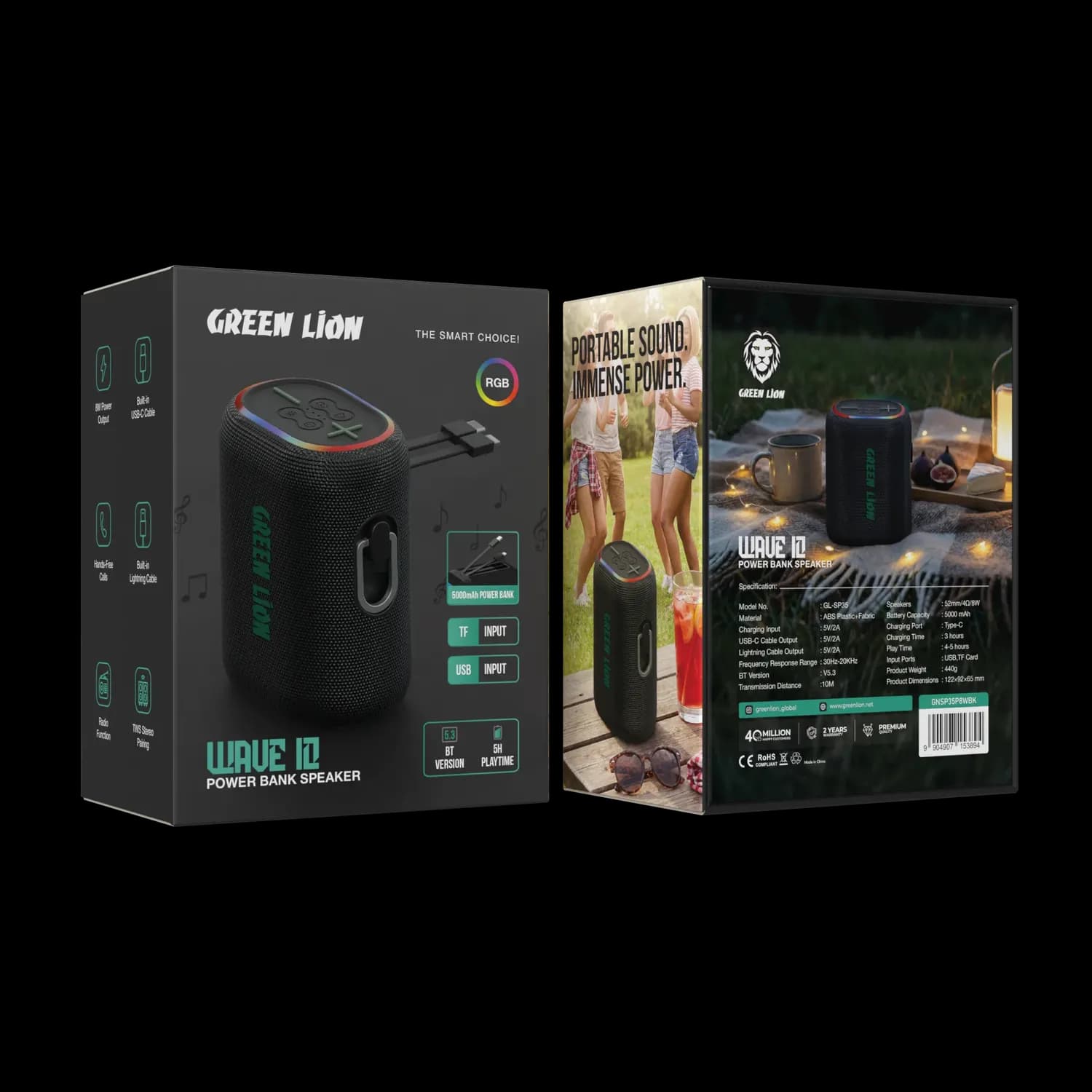 Green Lion Speaker WAVE 10 - 5000mAh Power Bank, Black 5
