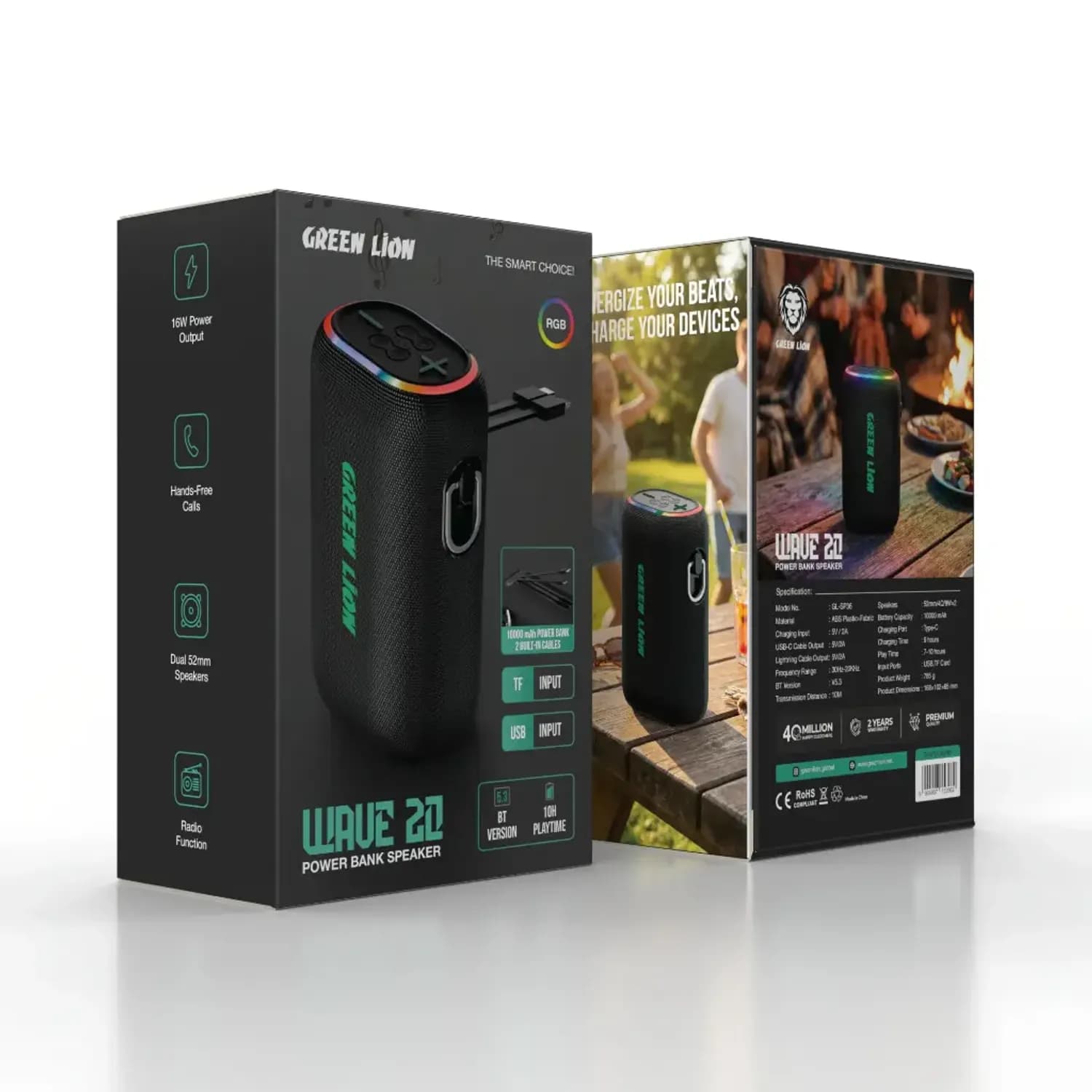 Green Lion Speaker WAVE 20 - 10000mAh Power Bank, Black 5