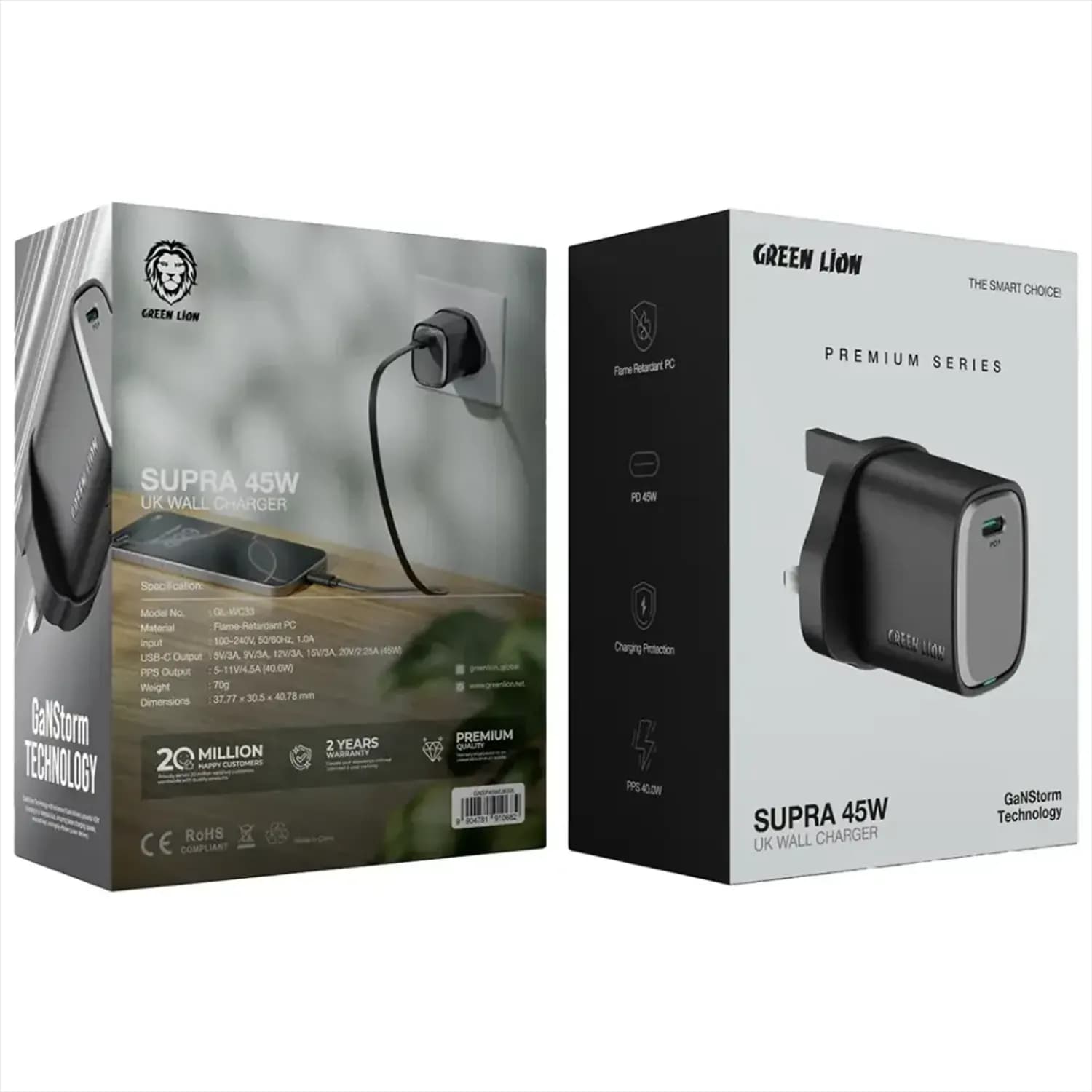 Green Lion Wall Charger Supra - 45W, Black/Grey 2