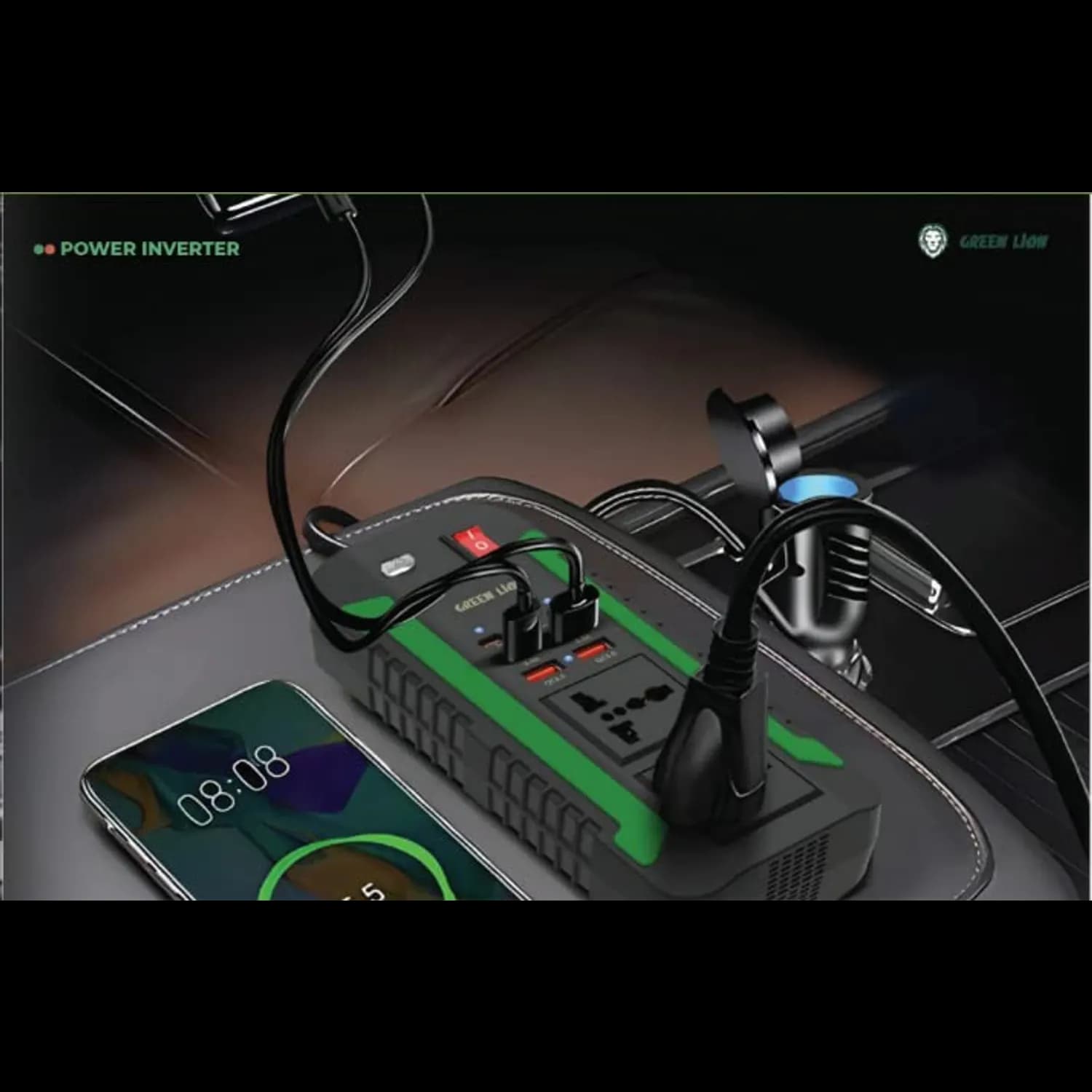 Green Lion Power Inverter Spark300 - 300W, 2 AC Outlets, USB-C PD 5