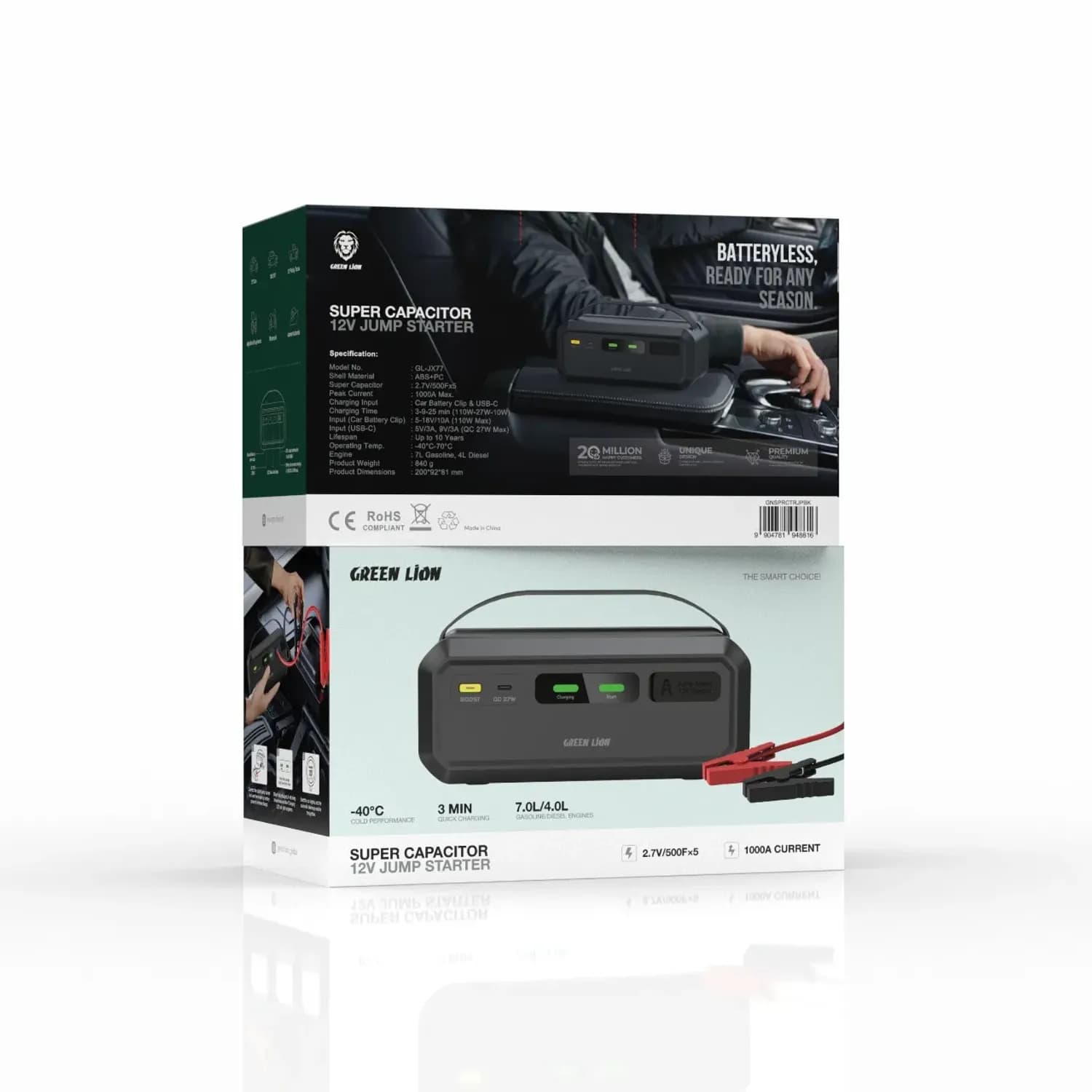 GNS Super Capacitor Jump Starter - 12V Fast Charge, Black 3