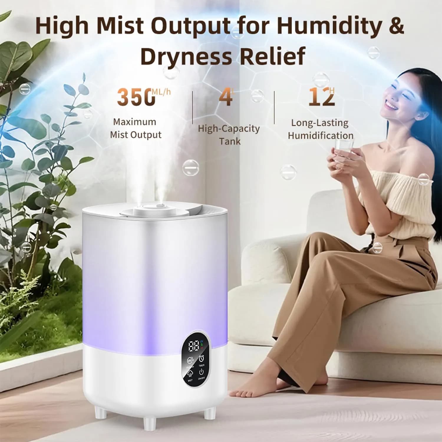 Green Lion Air Humidifier - 3.7L Top Fill, White 4