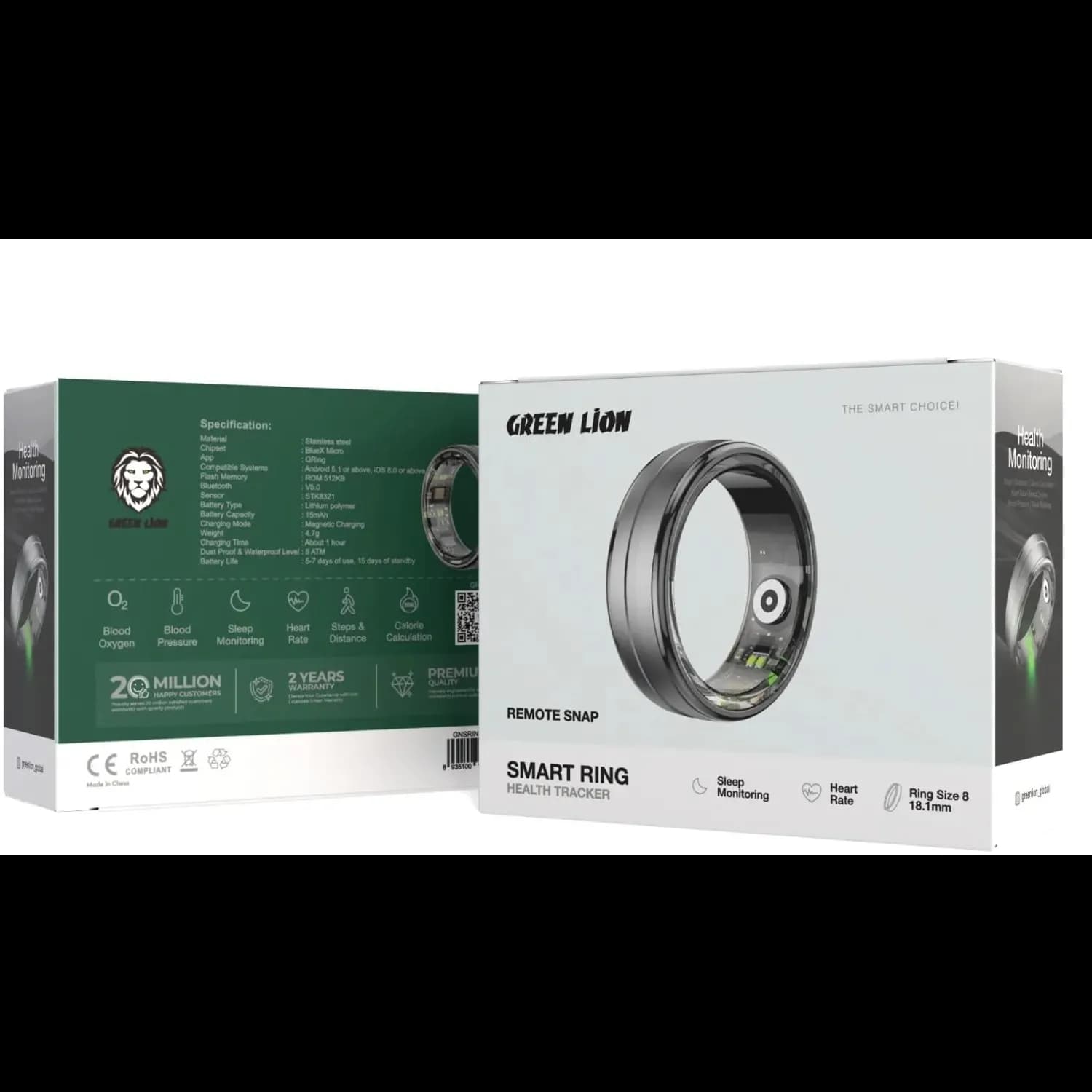 Green Lion Smart Health Tracker Ring - Waterproof, Black 4