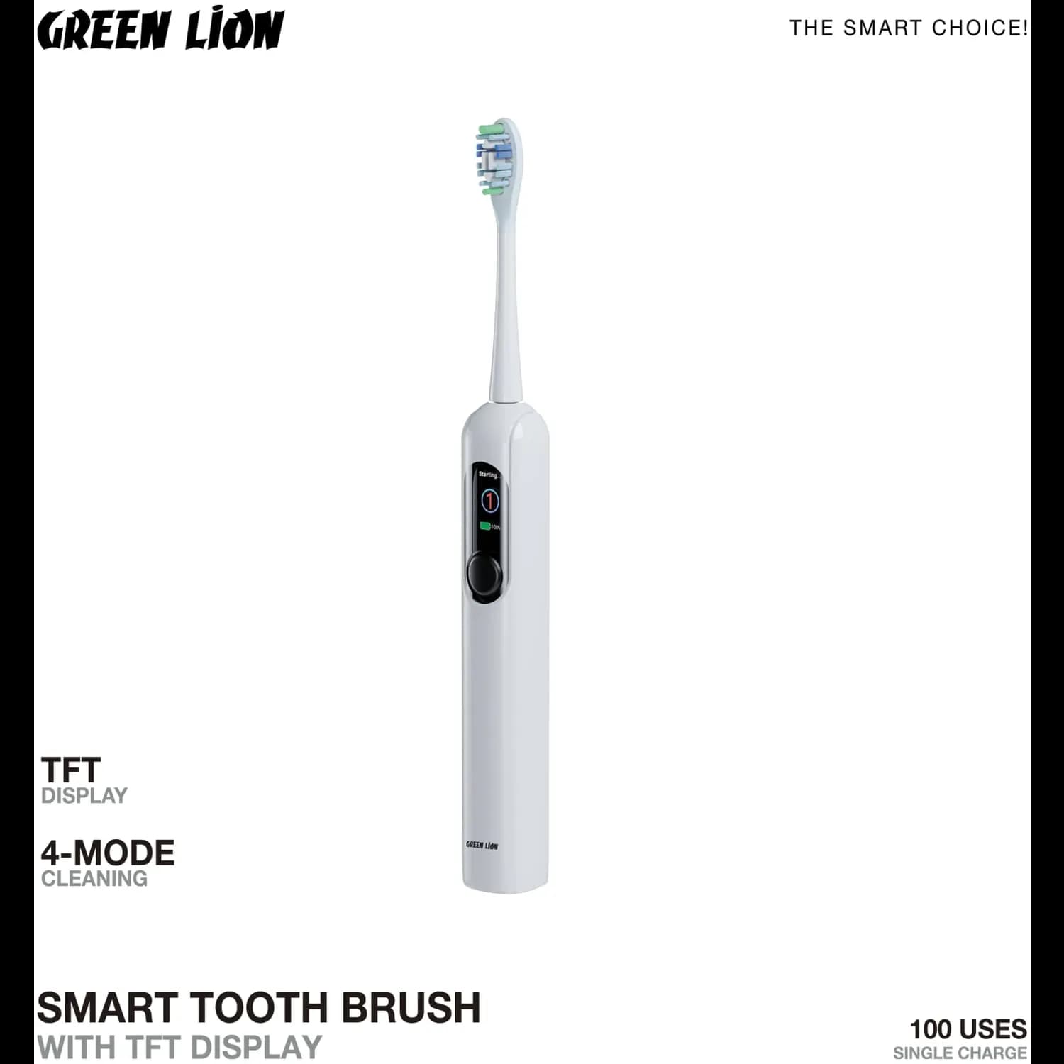 Green Lion Smart Toothbrush - TFT Display, 2 Heads, White 3