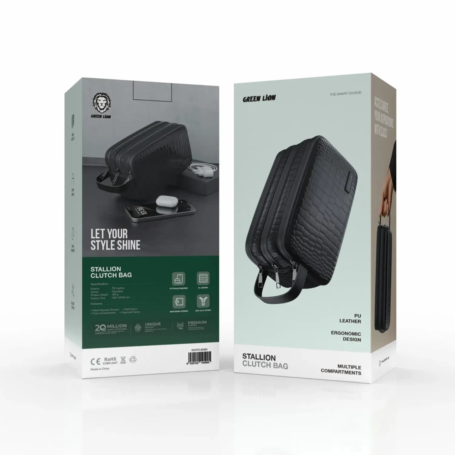 Green Lion Clutch Bag - Ergonomic Design, Black 2