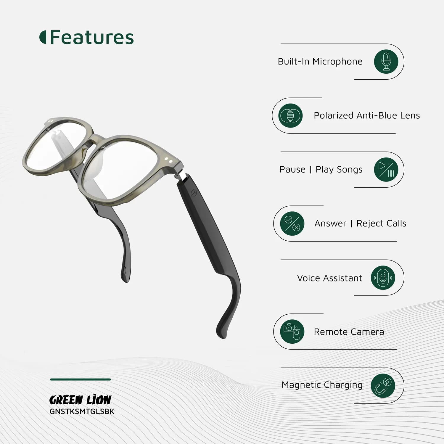 Green Lion Smart Glasses - Black 5