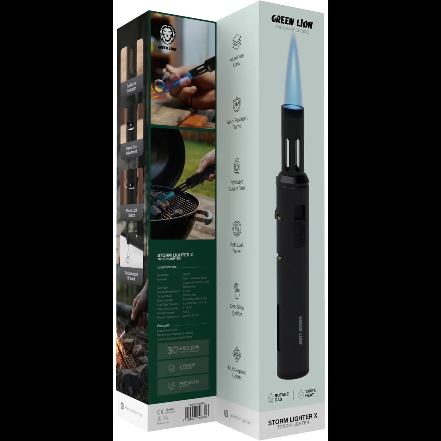 Green Lion Butane Gas Torch Lighter - Wind-Resistant, Black 5