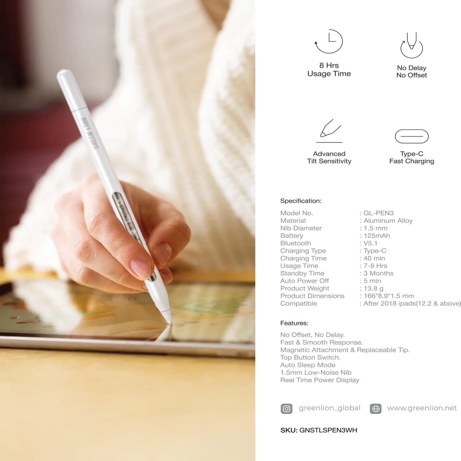 Green Lion Stylus Pencil - Find My, White 4