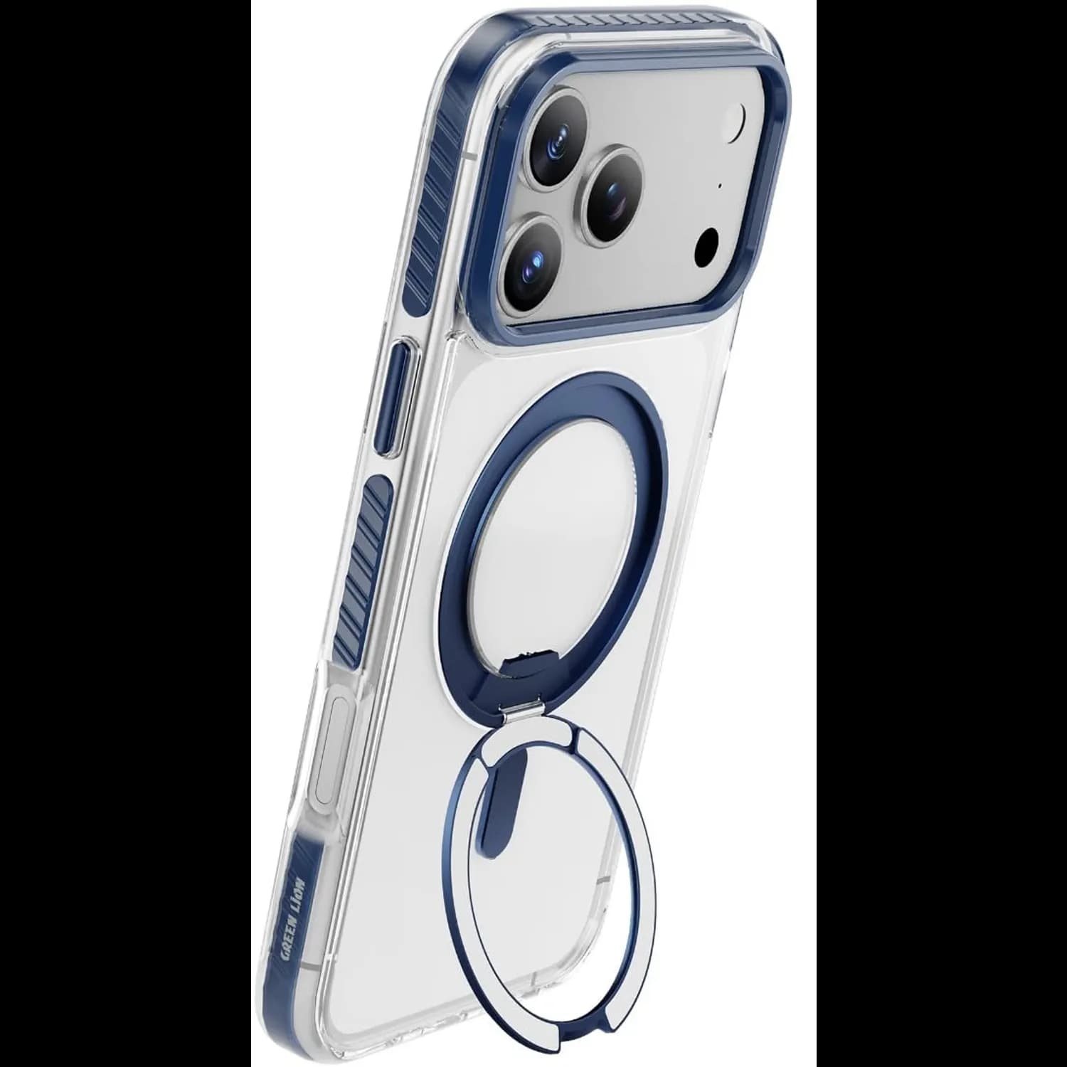 Green Lion iPhone 17 Pro Case - 360° Rotating Ring Stand, Blue 4