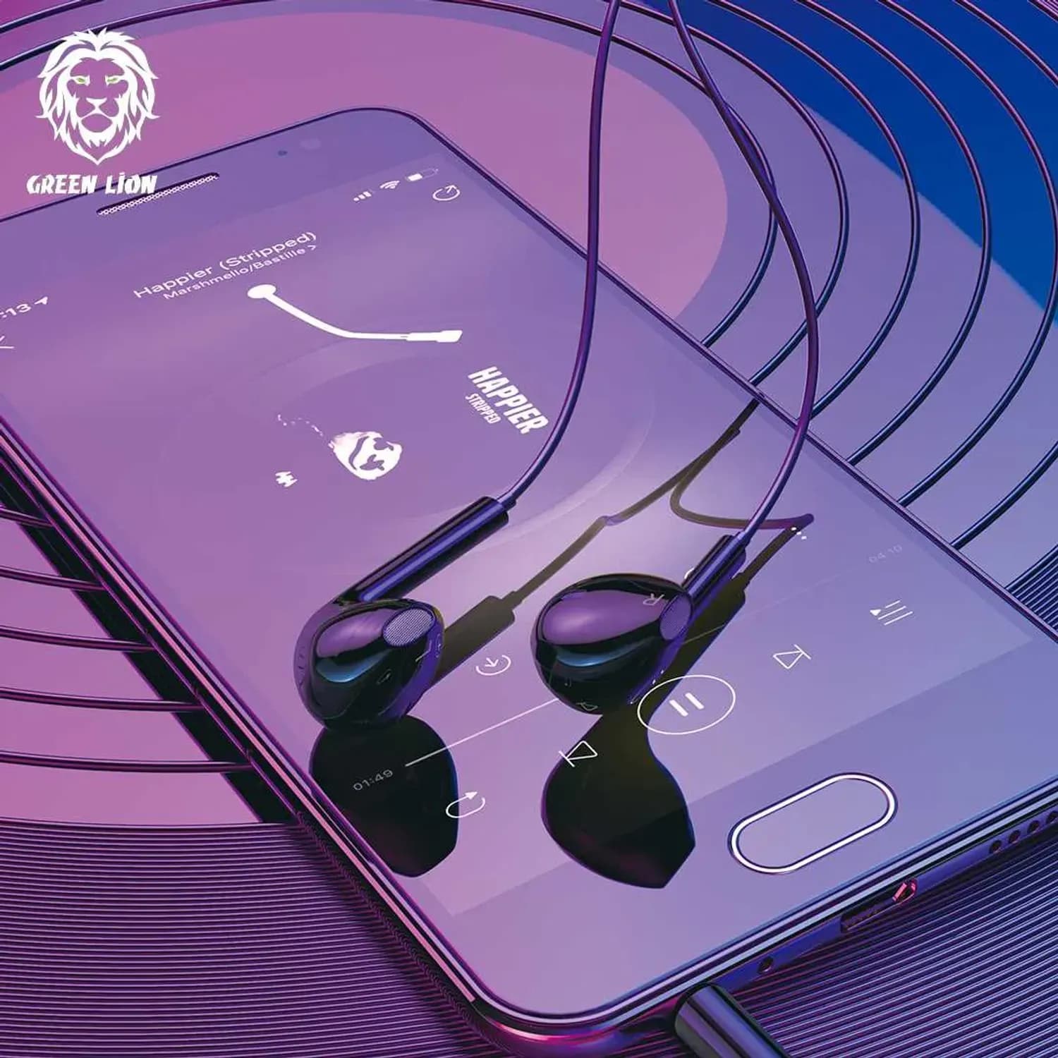 Green Lion Earphone - Stereo, Inbuilt Mic, Black 2