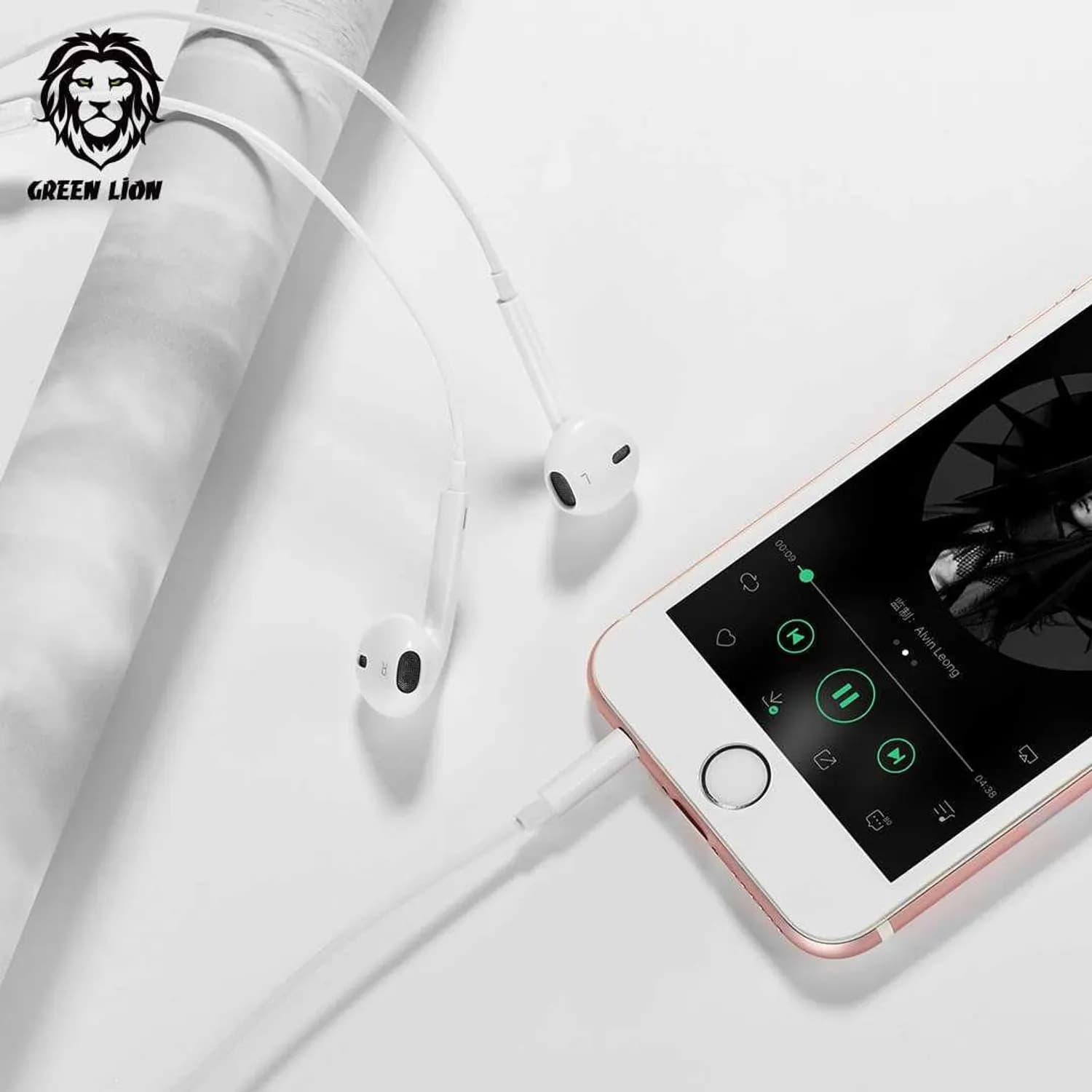 Green Lion Stereo Earphones - In-Ear, White, 1.2m 2
