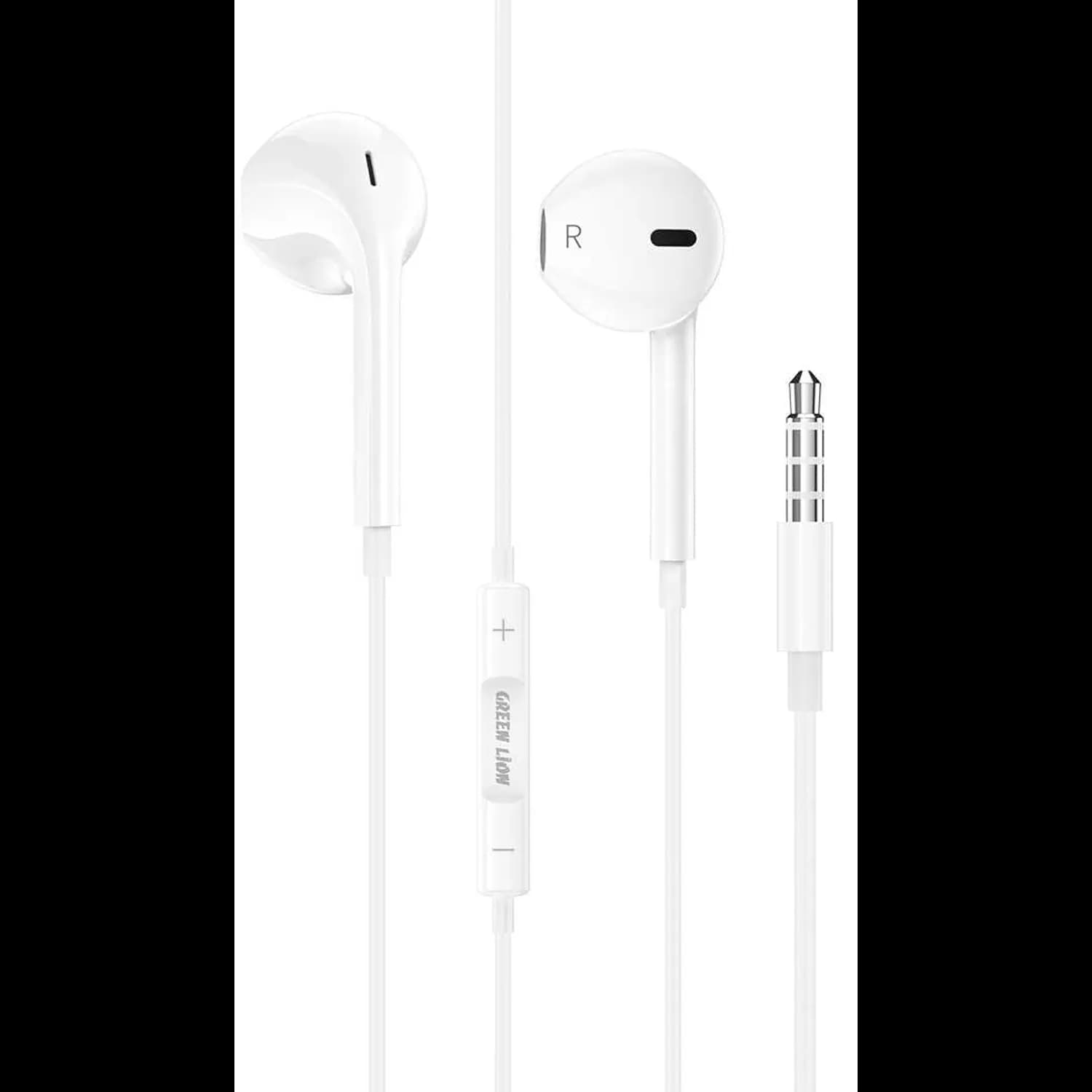 Green Lion Stereo Earphones - In-Ear, White, 1.2m 1 Green Lion Stereo Earphones - In-Ear, White, 1.2m 1