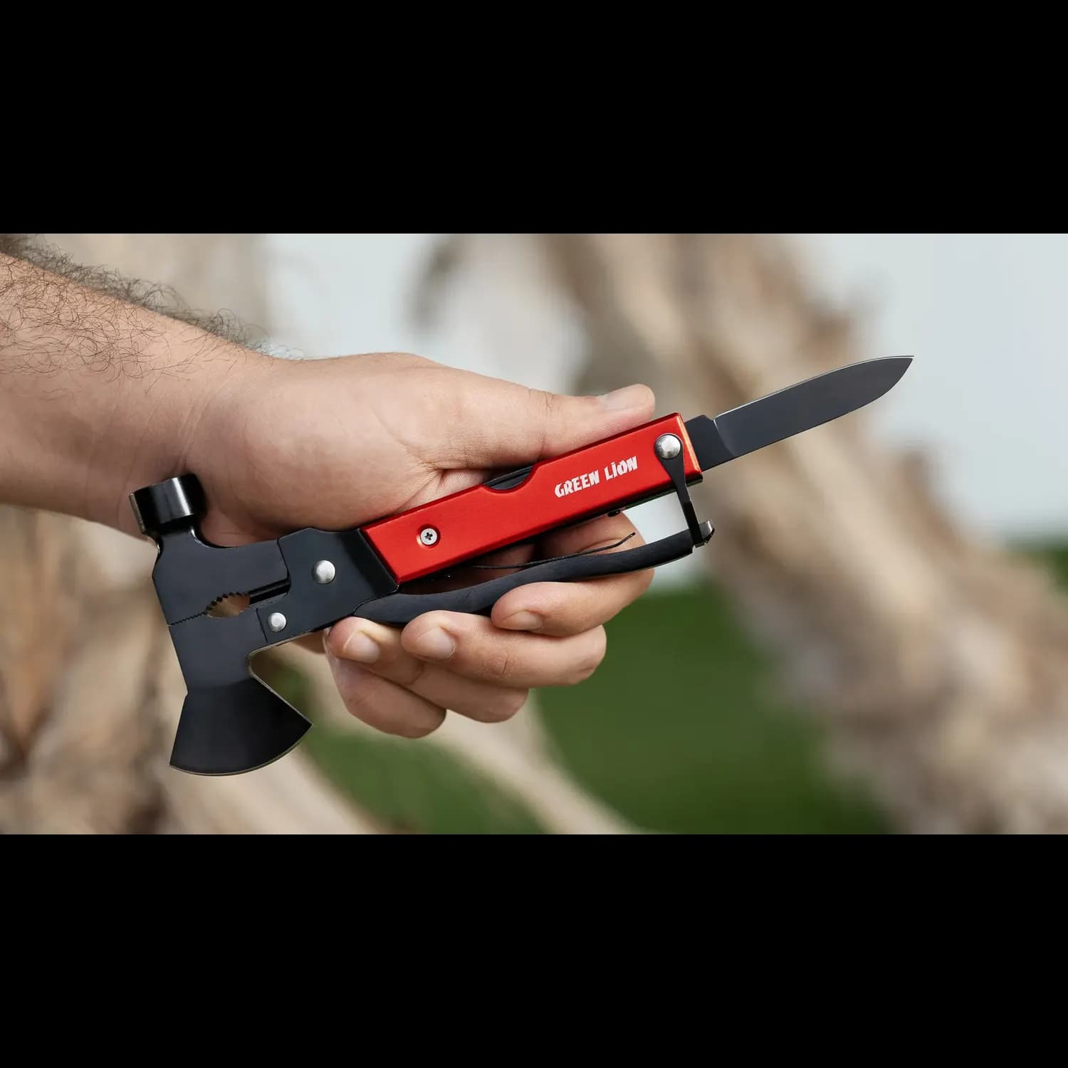 Green Lion Multi-Tool - Axe Hammer, Stainless Steel, Red 2