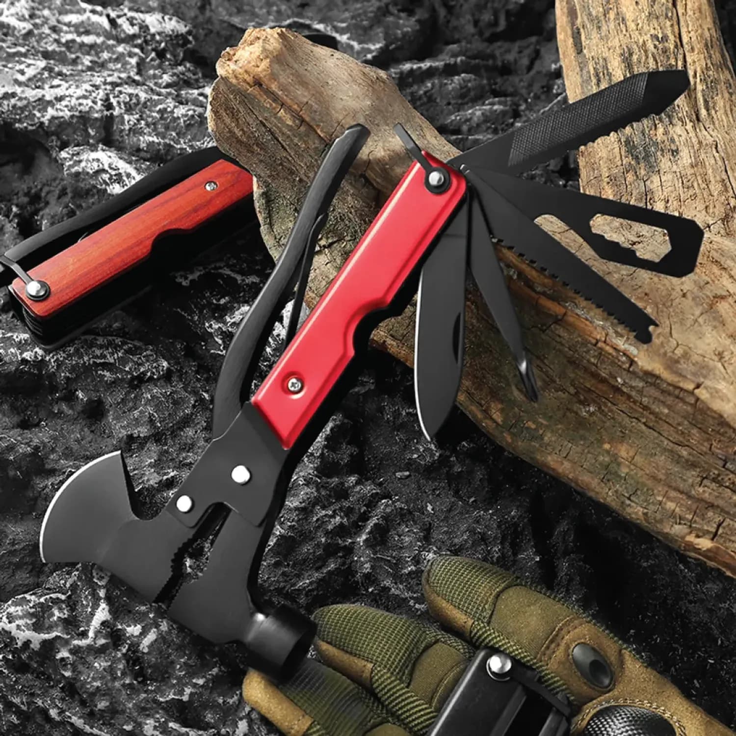 Green Lion Multi-Tool - Axe Hammer, Stainless Steel, Red 3