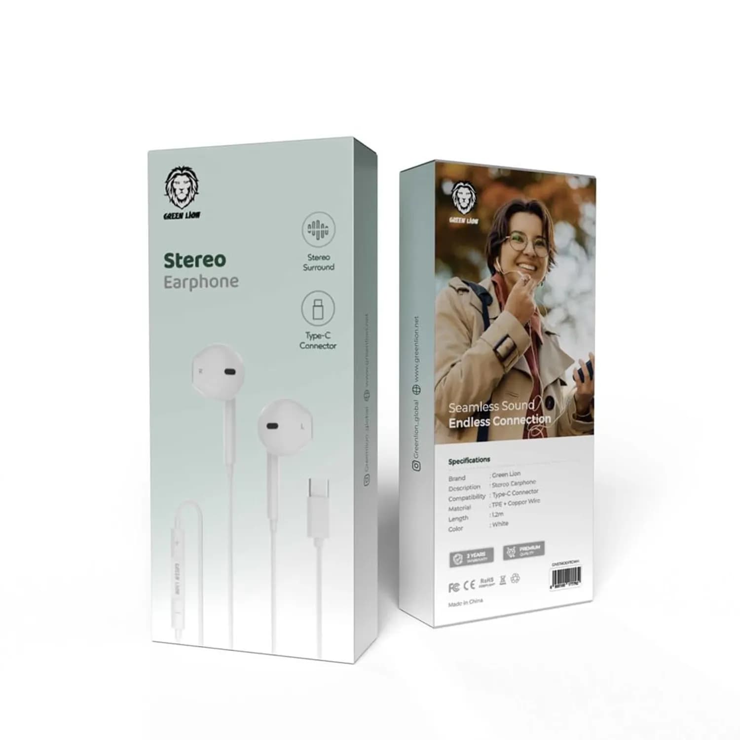 Green Lion Earphones - Wired Stereo, Type-C, White 3