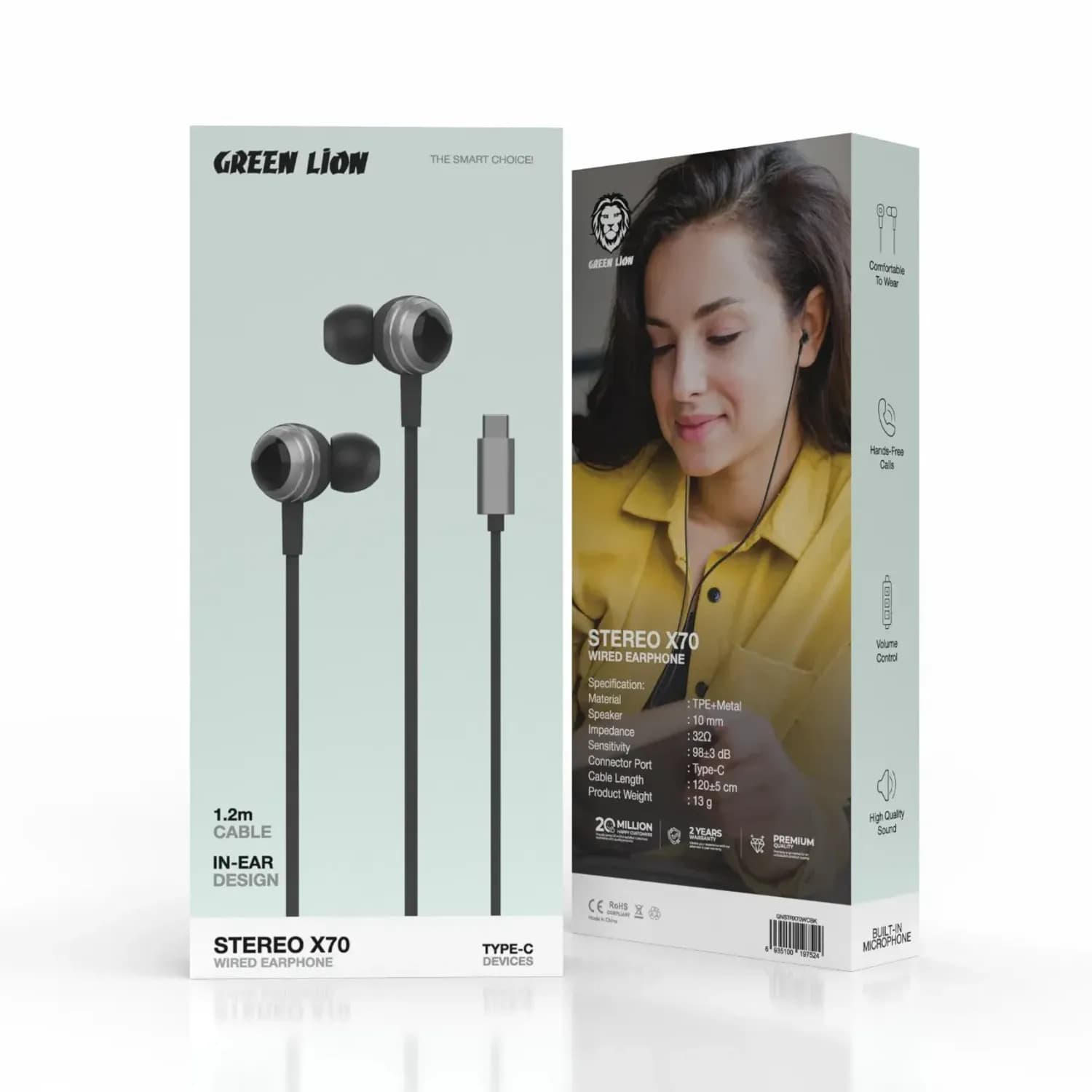 Green Lion Earphones - Type-C, Black 2
