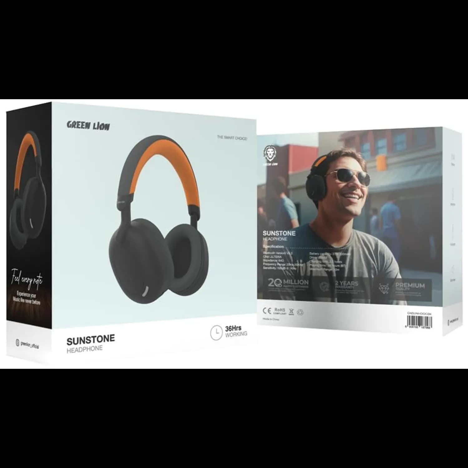 Green Lion Headphones Sunstone GNSUNHD - Bluetooth V5.3, Black Orange 5