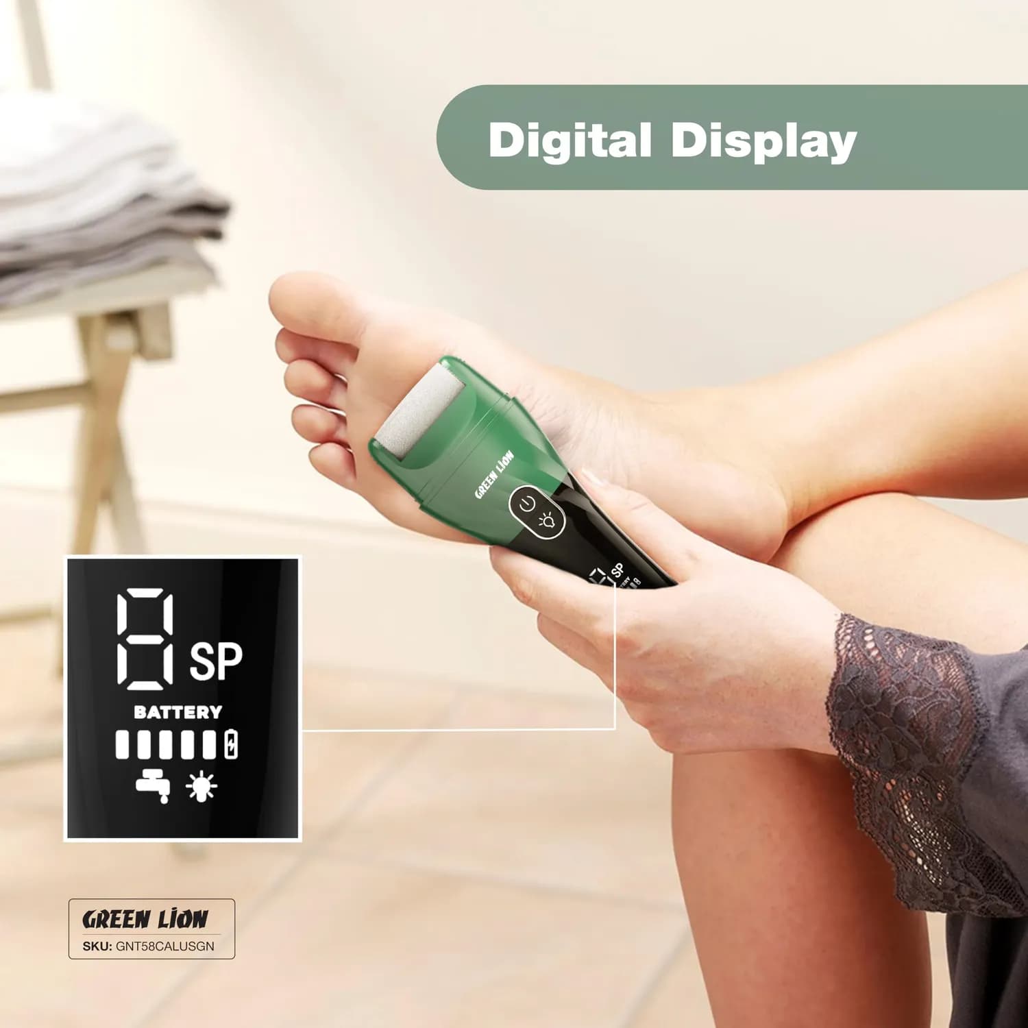 Green Lion Callus Remover - Rechargeable, 3 Roller Heads, LED Spotlight 4