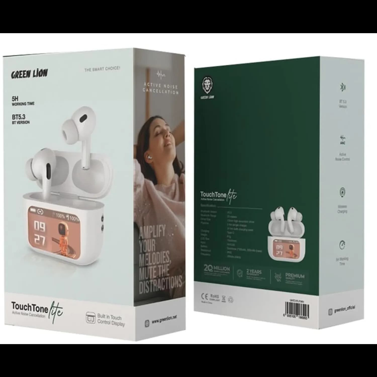 Green Lion Earbuds Touch Tone Lite - ANC, Wireless Charging, White 5