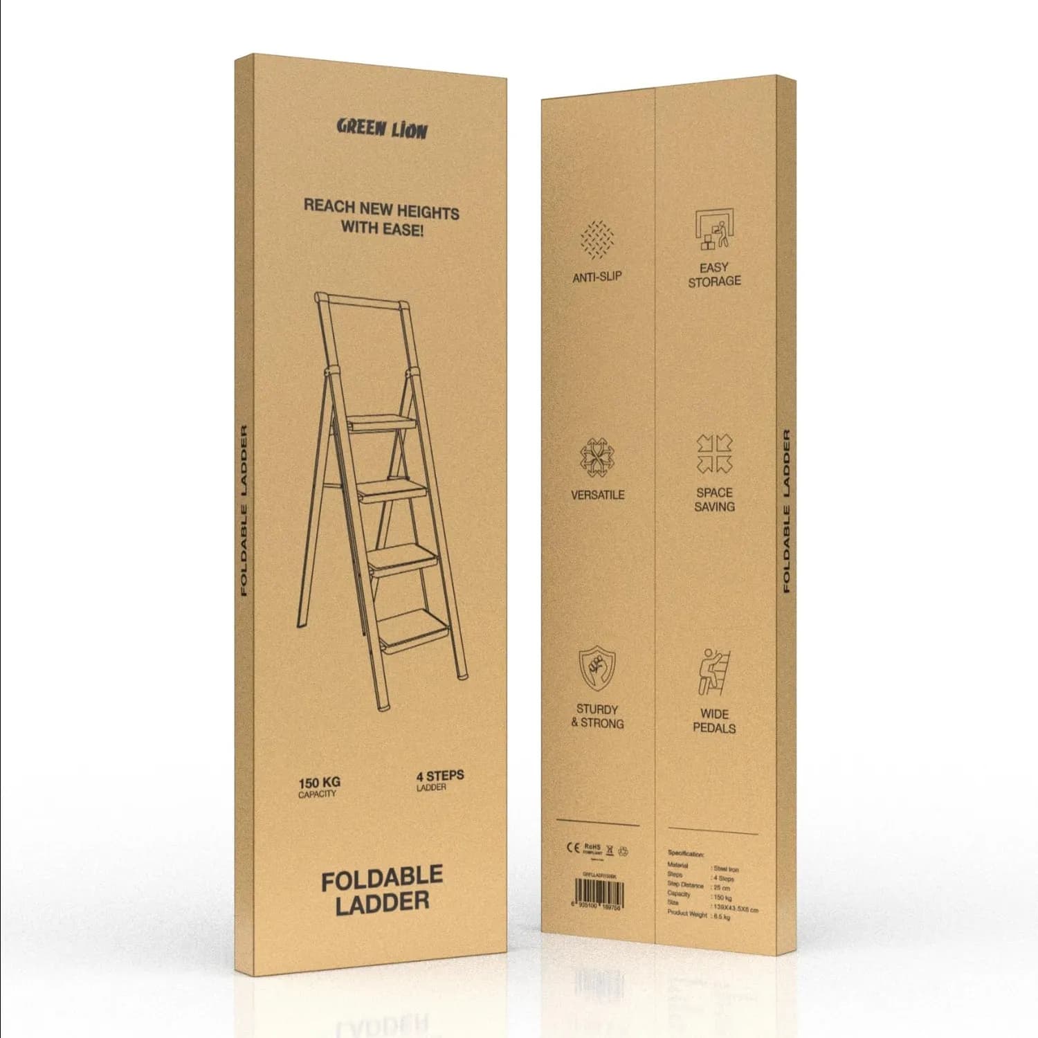 Green Lion Ladder - 4 Steps, 150kg Capacity, Black 2