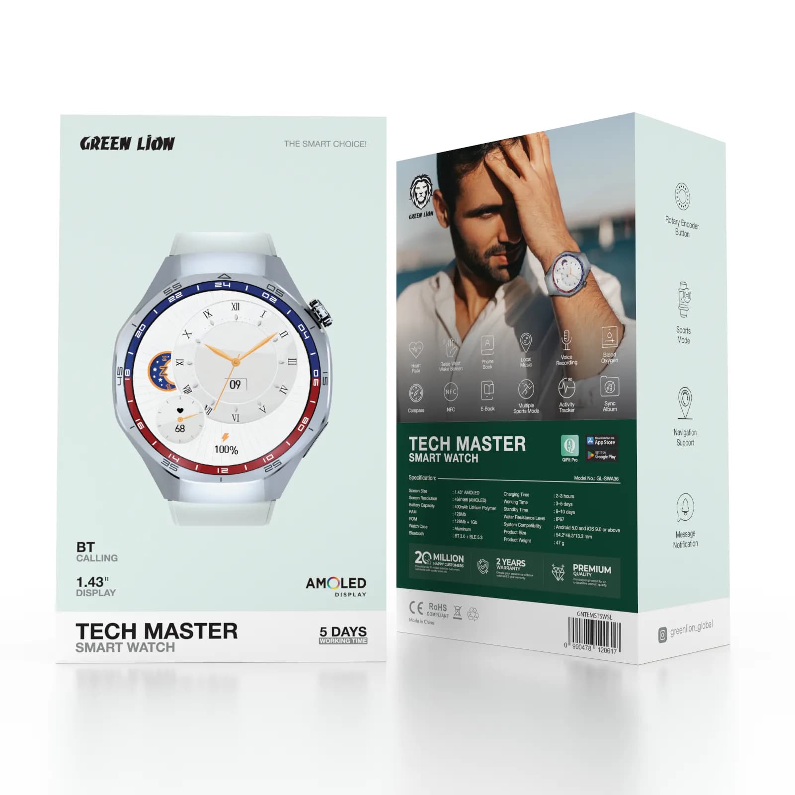 Green Lion Tech Master Smart Watch - Silver 4