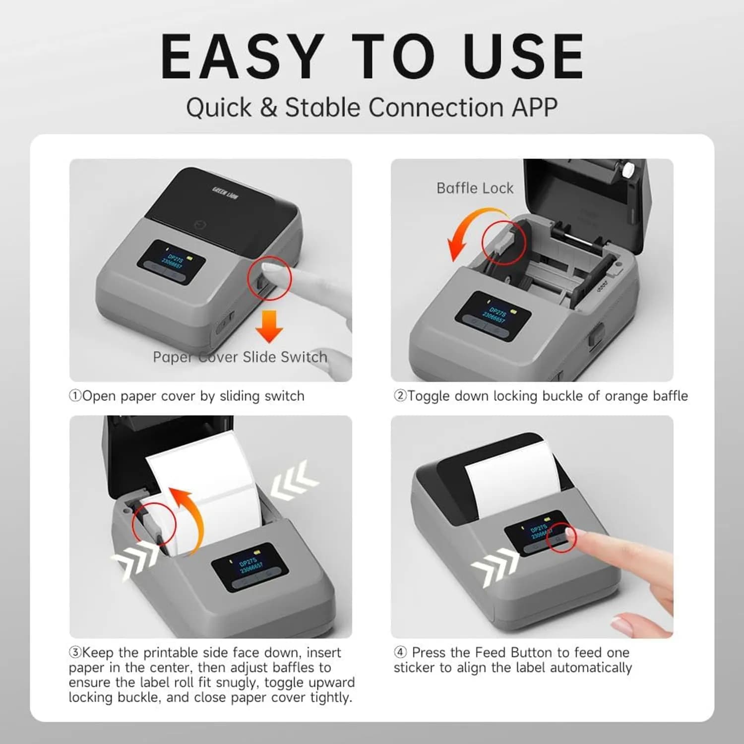 Green Lion Thermal Printer - Bluetooth & Type-C, Grey 2