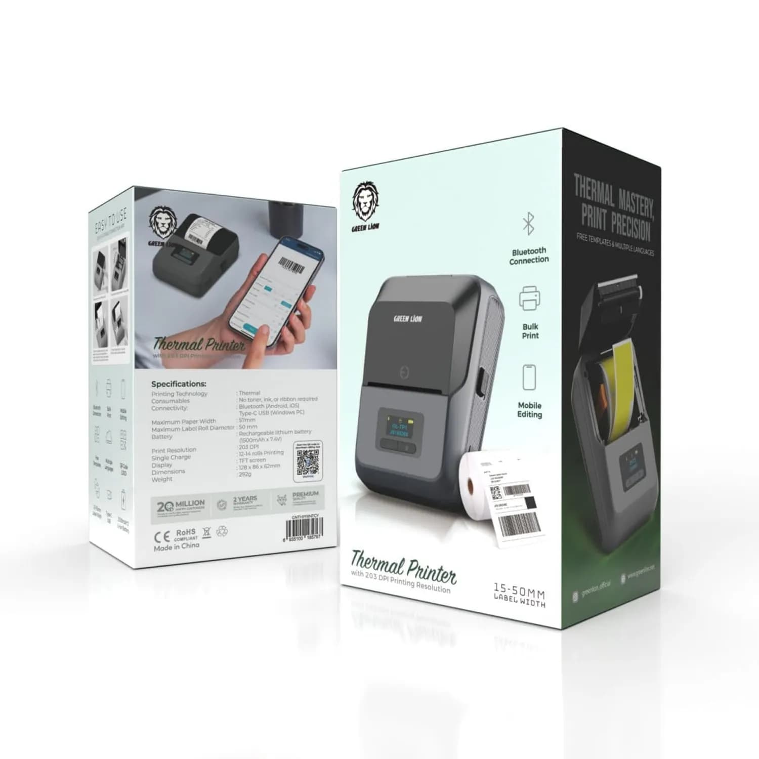 Green Lion Thermal Printer - Bluetooth & Type-C, Grey 5
