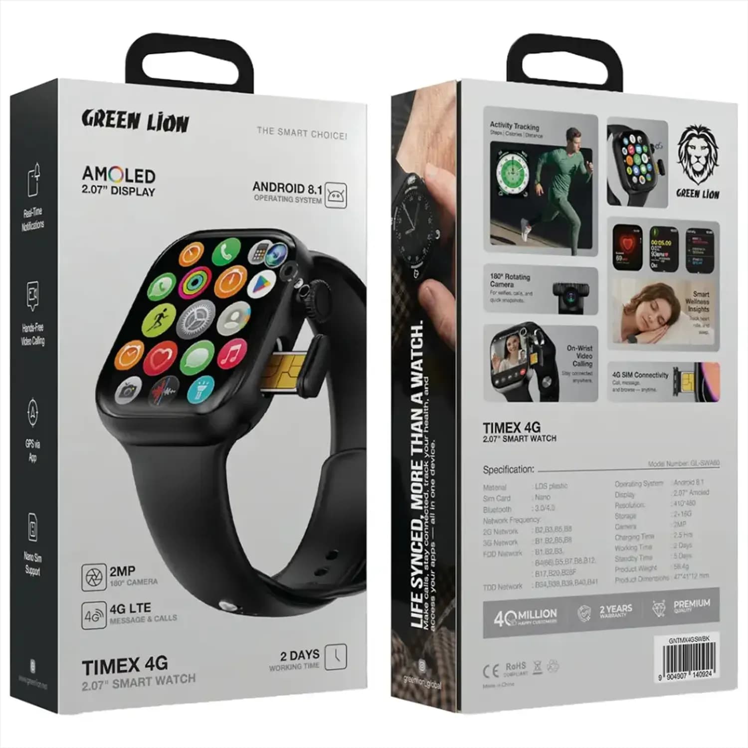 Green Lion Timex Smart Watch - 4G, 2.07", Black 5