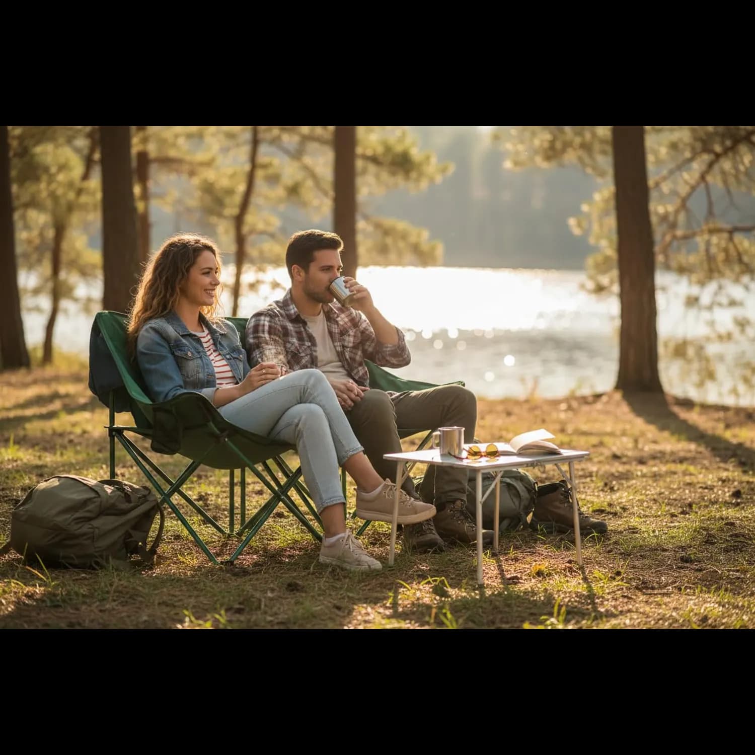 Green Lion Double Camping Chair - Foldable, 300kg Load, Green 3