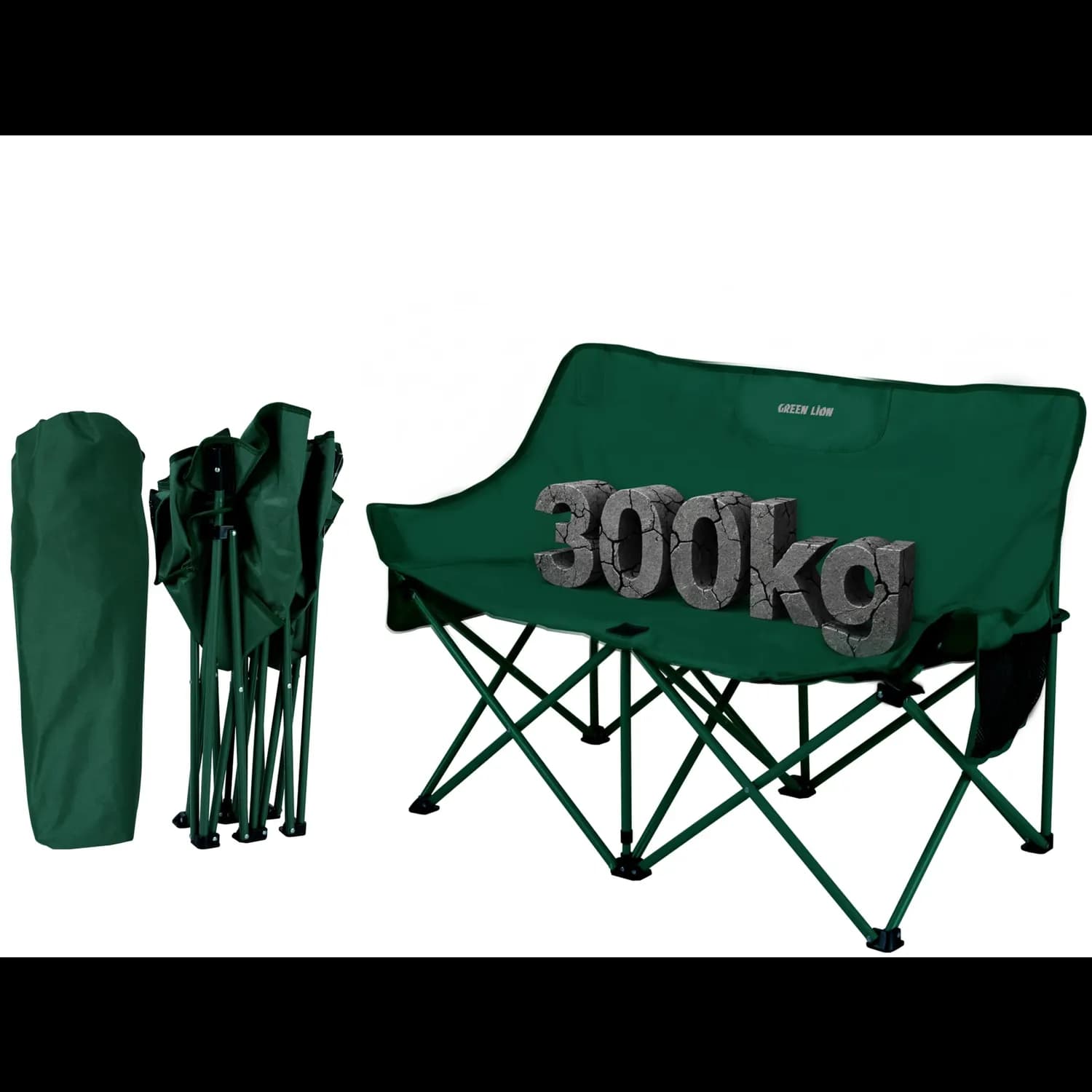 Green Lion Double Camping Chair - Foldable, 300kg Load, Green 1
