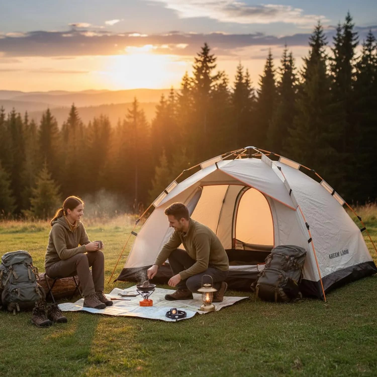 Green Lion Camping Tent GT-3 - Waterproof, 4-Person, Beige 2