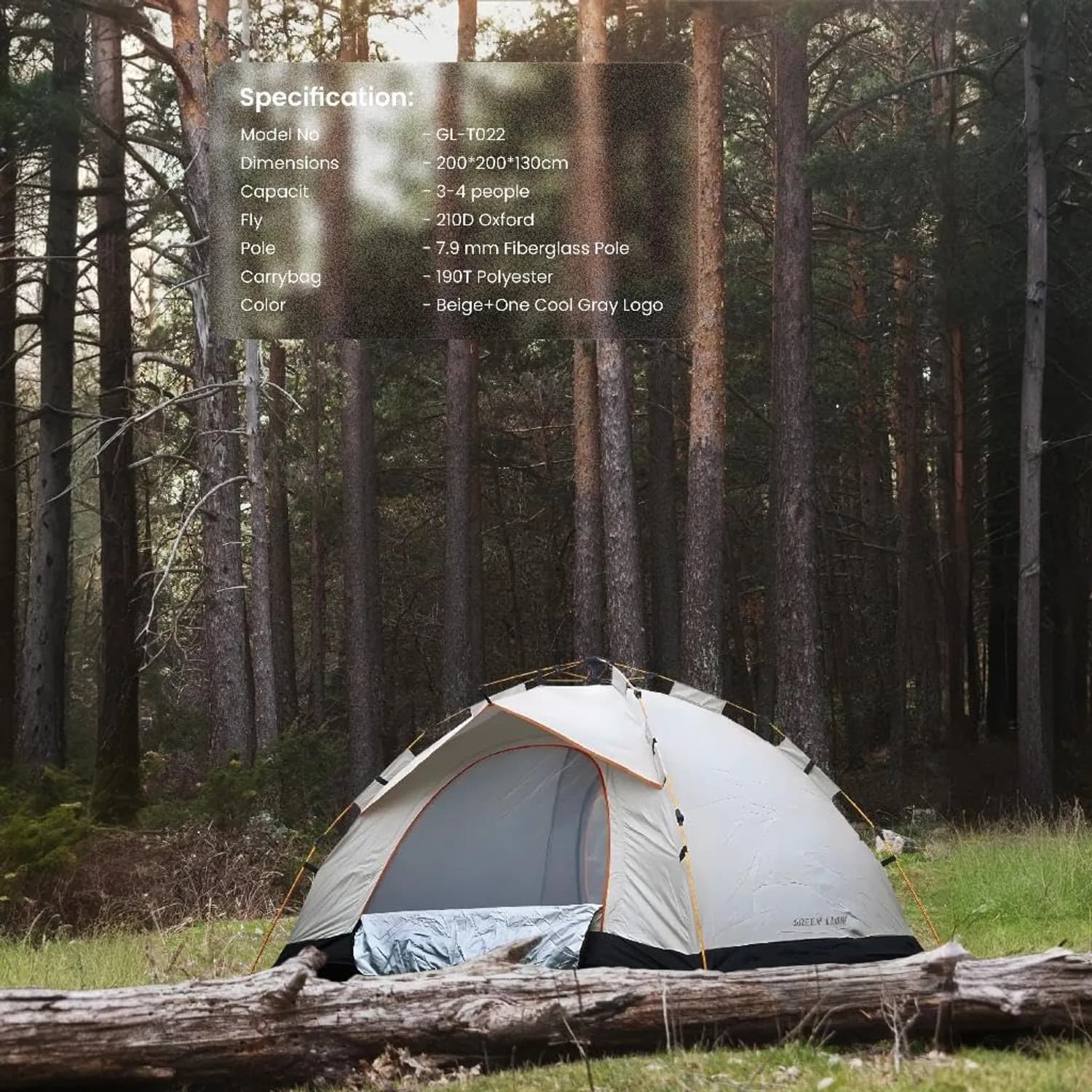 Green Lion Camping Tent GT-3 - Waterproof, 4-Person, Beige 3