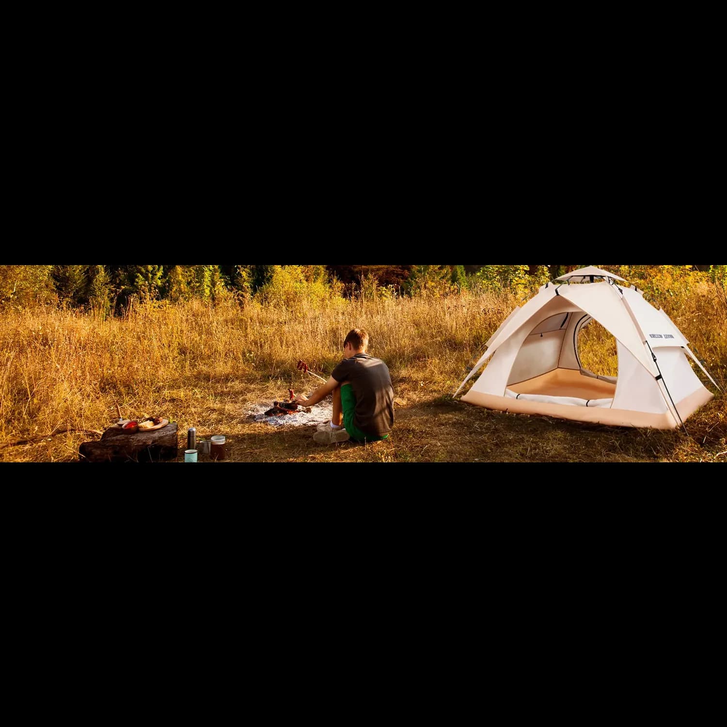 Green Lion Camping Tent - 4-Person, UV Protection, Beige 2