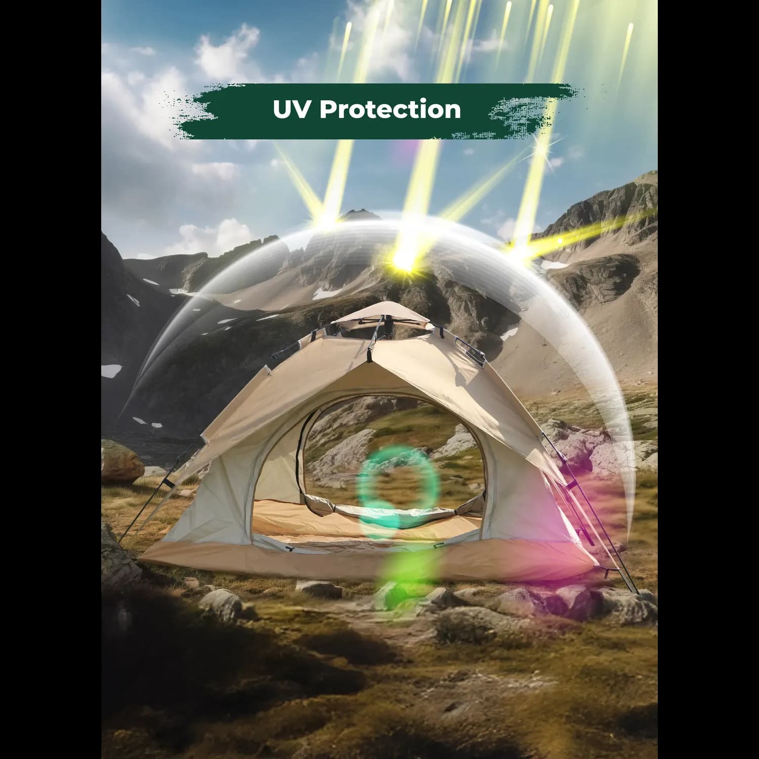 Green Lion Camping Tent - 4-Person, UV Protection, Beige 3
