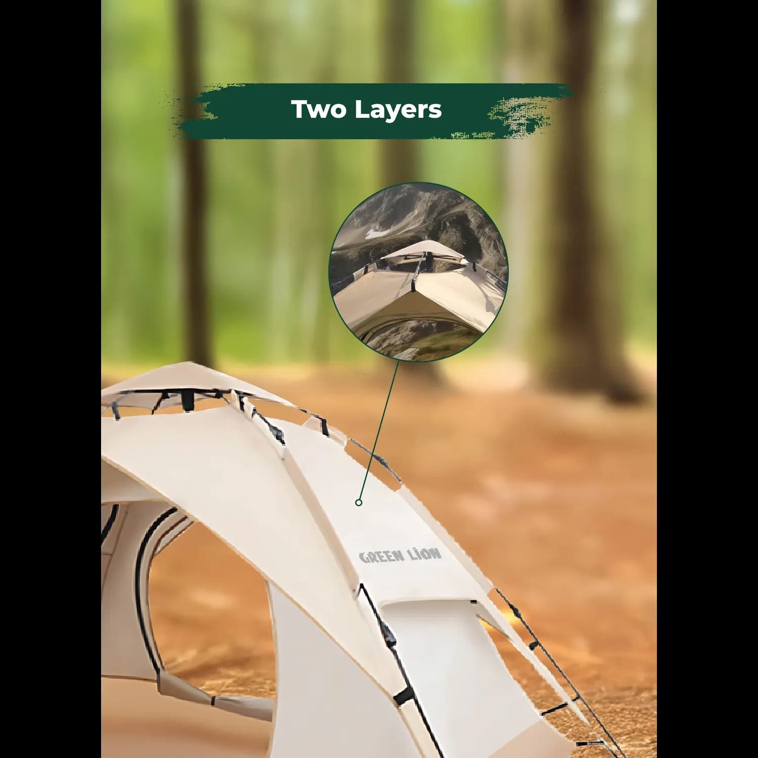 Green Lion Camping Tent - 4-Person, UV Protection, Beige 5