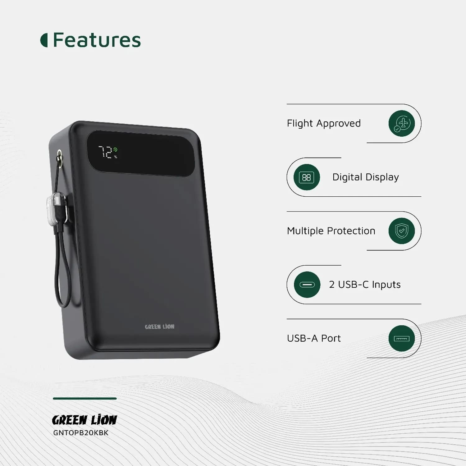 Green Lion Power Bank TOLEDO 20000mAh PD 20W - Black 5