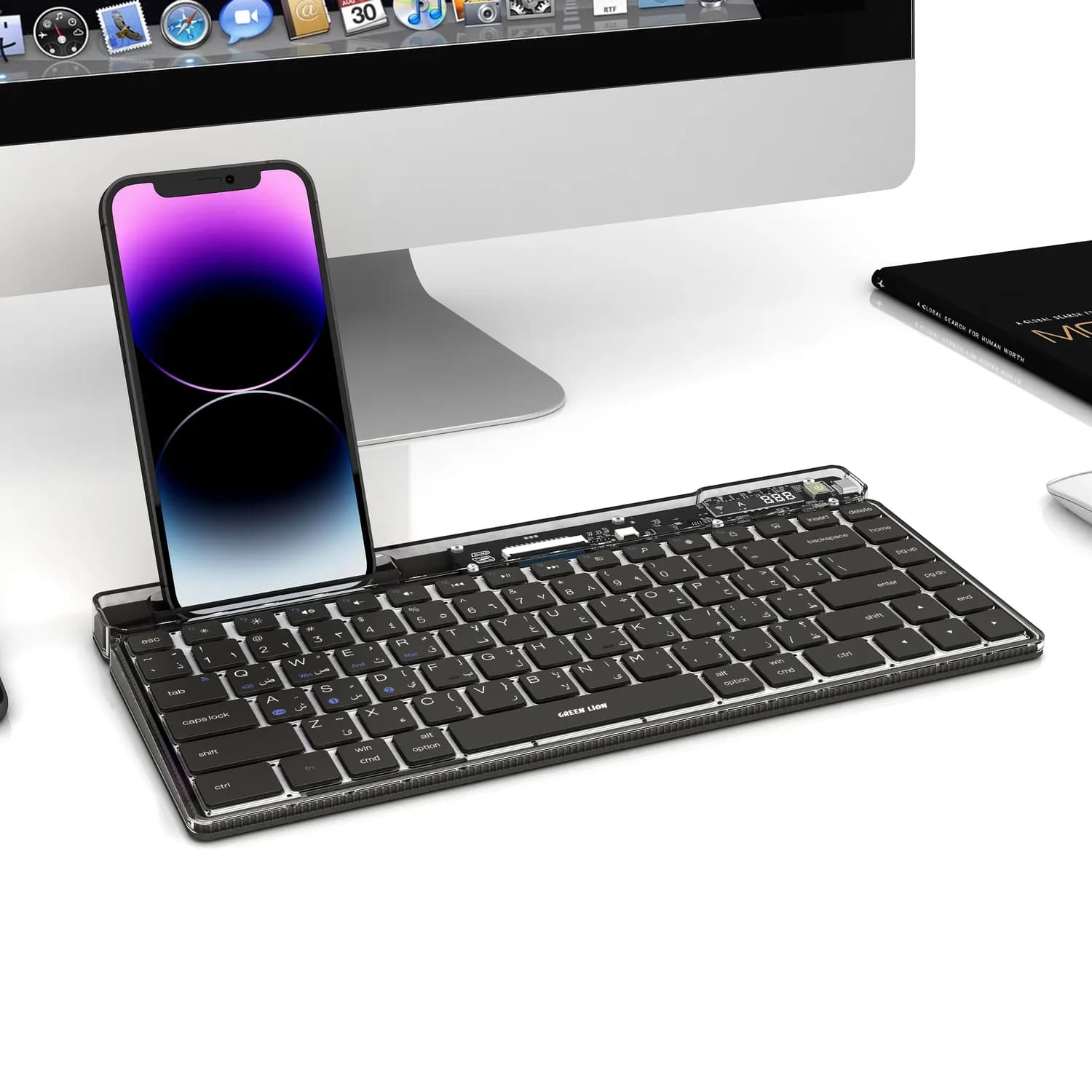 Green Lion Keyboard - Transparent, Phone Cradle, Black 3