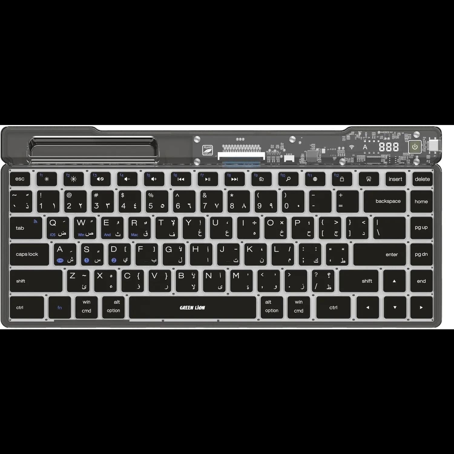 Green Lion Keyboard - Transparent, Phone Cradle, Black 1 Green Lion Keyboard - Transparent, Phone Cradle, Black 1