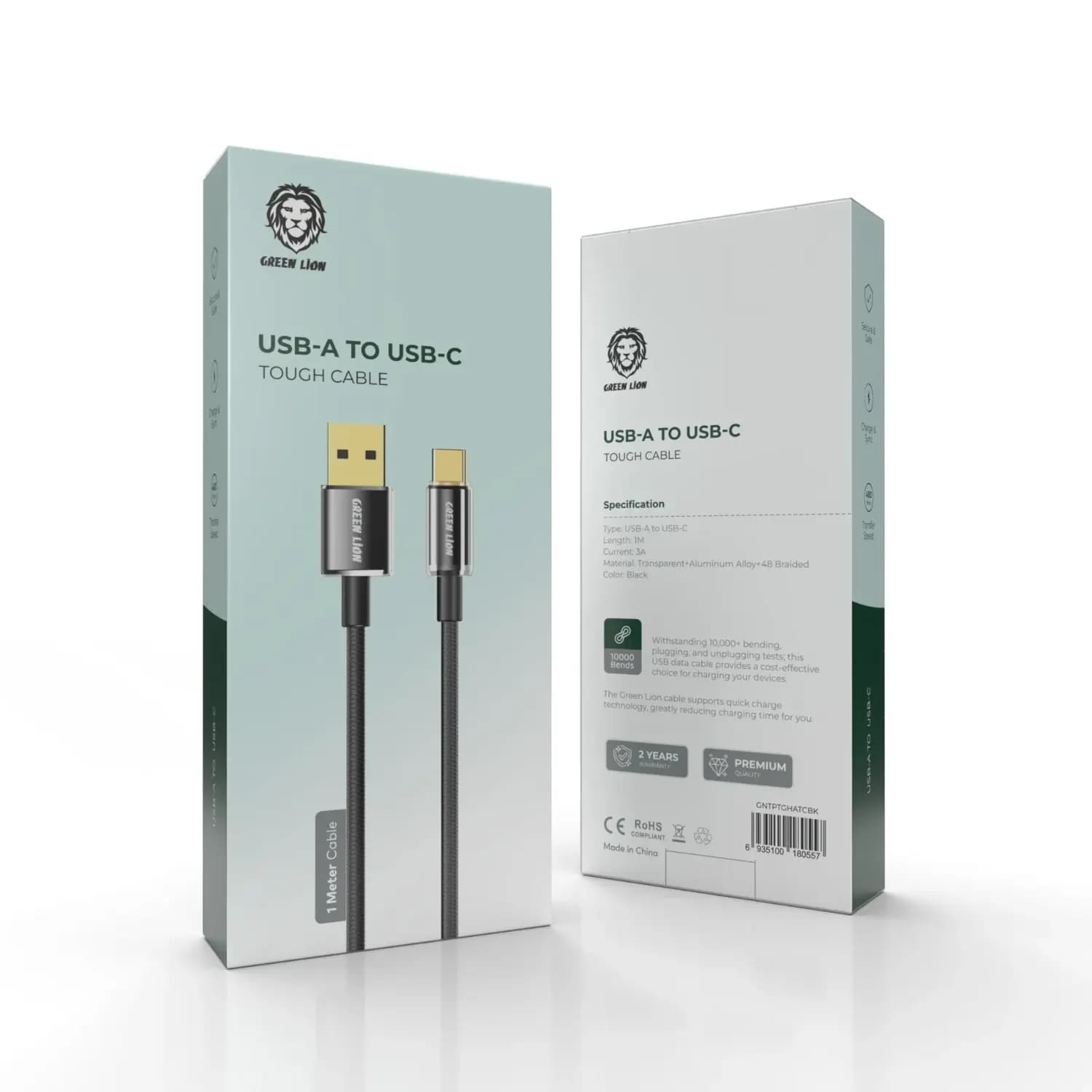 Green Lion USB Type-A to USB Type-C Cable - 3A Fast Charging, Black 2