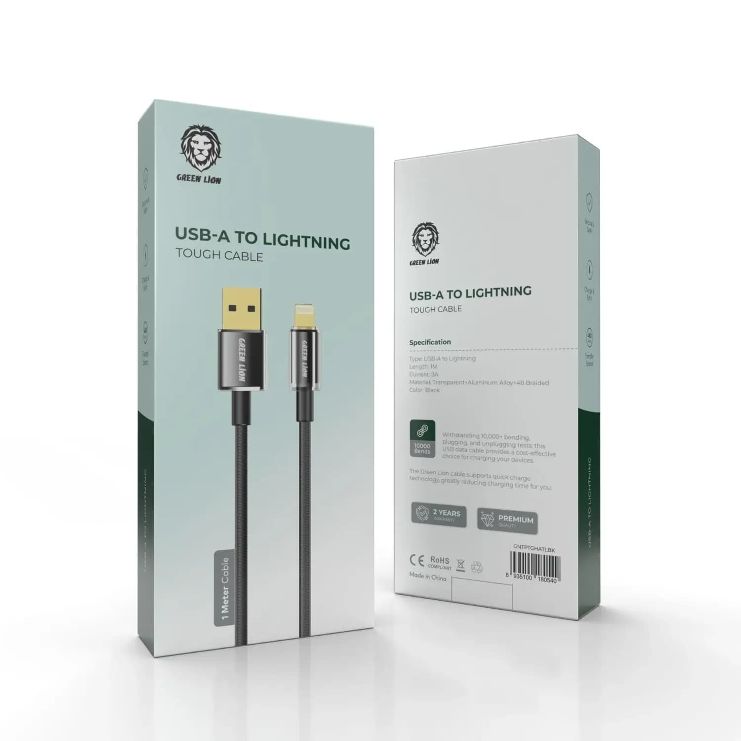 Green Lion 2-in-1 AUX Braided Cable - 1.2m, Black 2