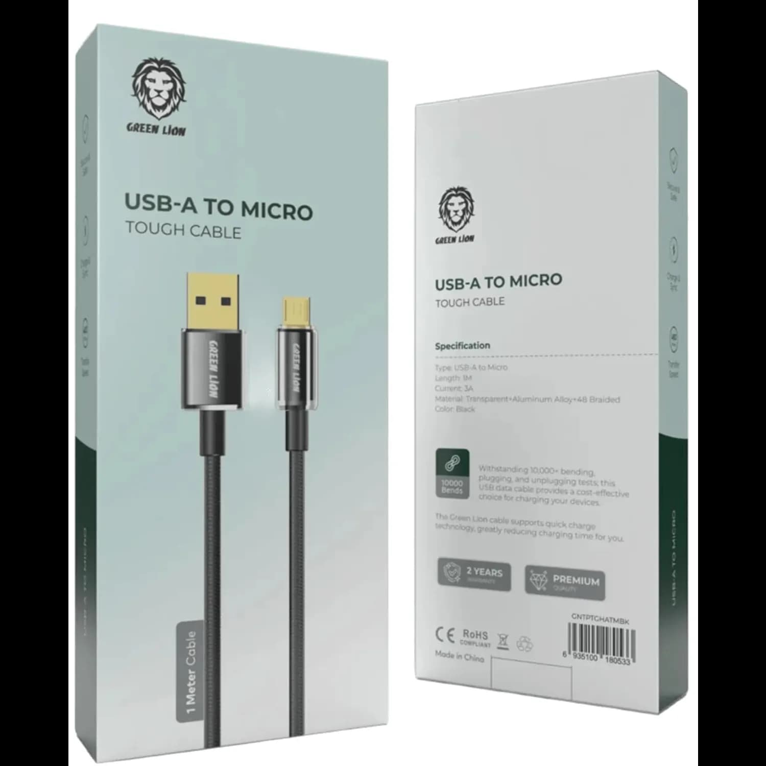 Green Lion USB-A to Micro USB Cable - 3A Fast Charging, Black 2