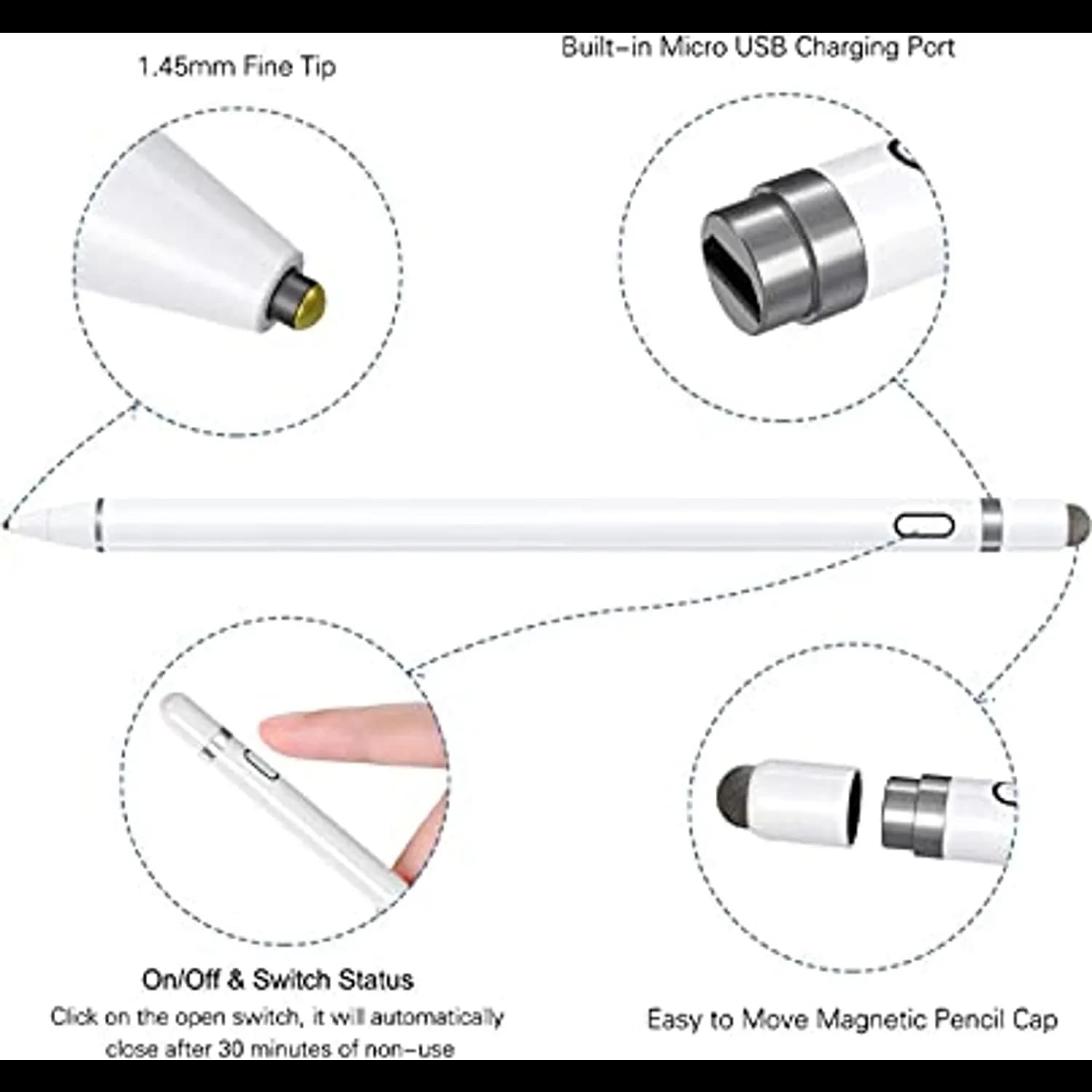 GREEN LION Stylus Pen - 1.45mm Fine Tip, 100mAh, White 3