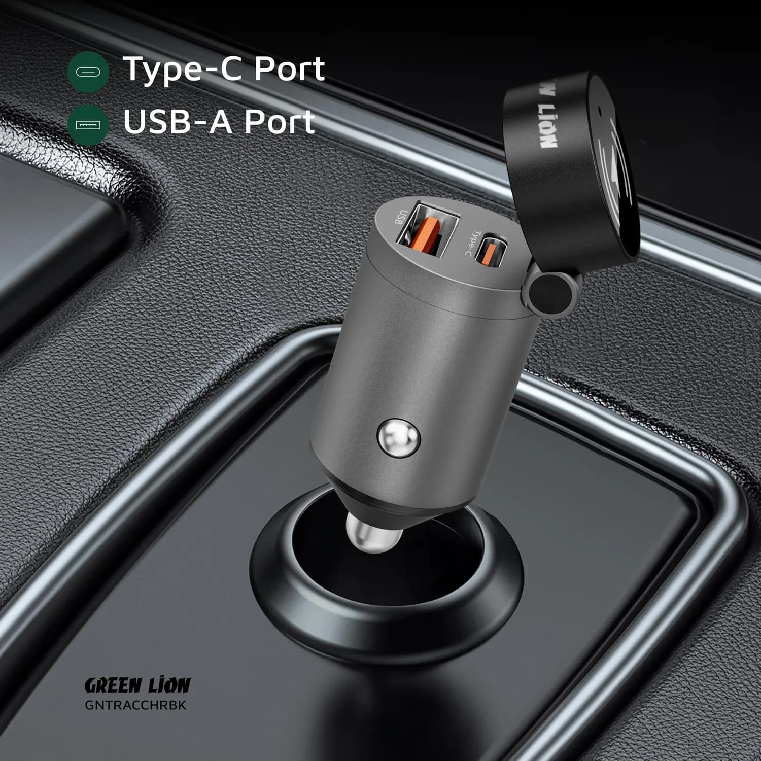 Green Lion Car Charger - Dual Port QC 3.0 & PD 30W, Black 4