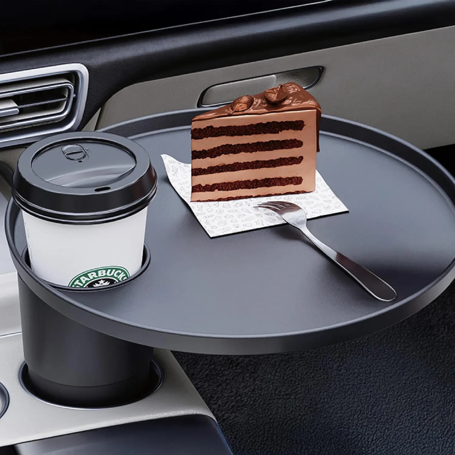 Green Lion Car Cup Holder & Tray GNTRACPHLD - 2kg Capacity, 360° Rotation, Black 3