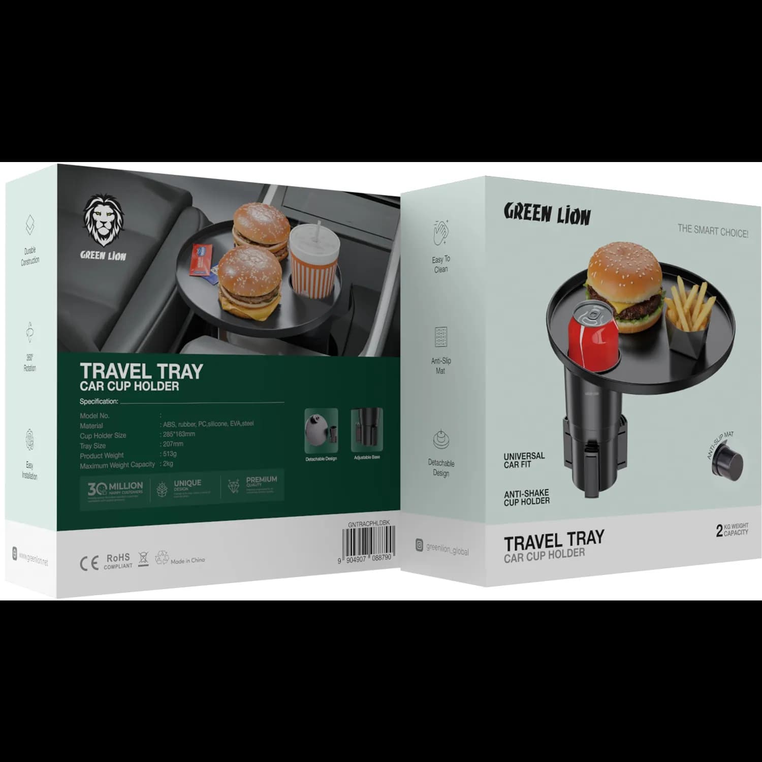 Green Lion Car Cup Holder & Tray GNTRACPHLD - 2kg Capacity, 360° Rotation, Black 4