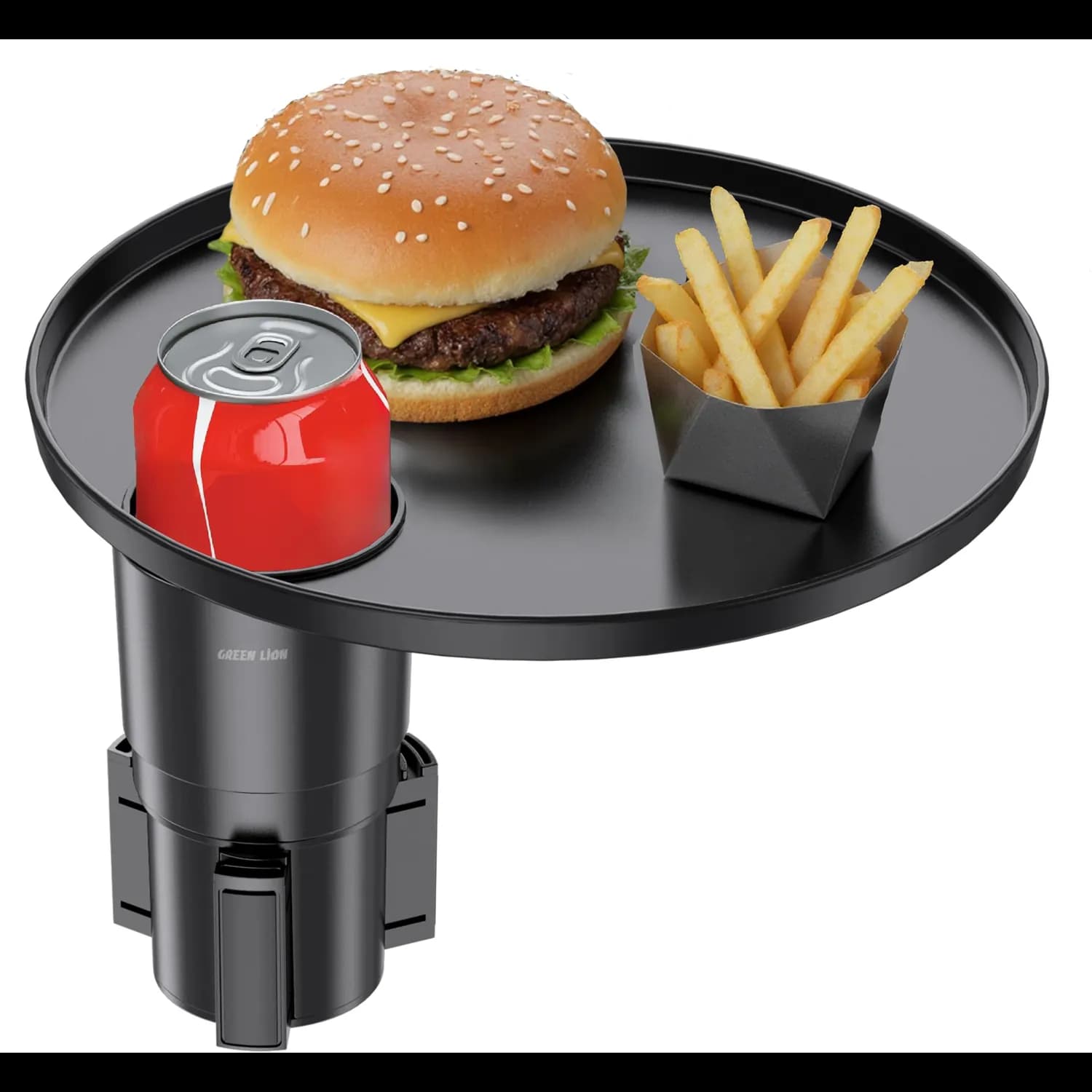 Green Lion Car Cup Holder & Tray GNTRACPHLD - 2kg Capacity, 360° Rotation, Black 1