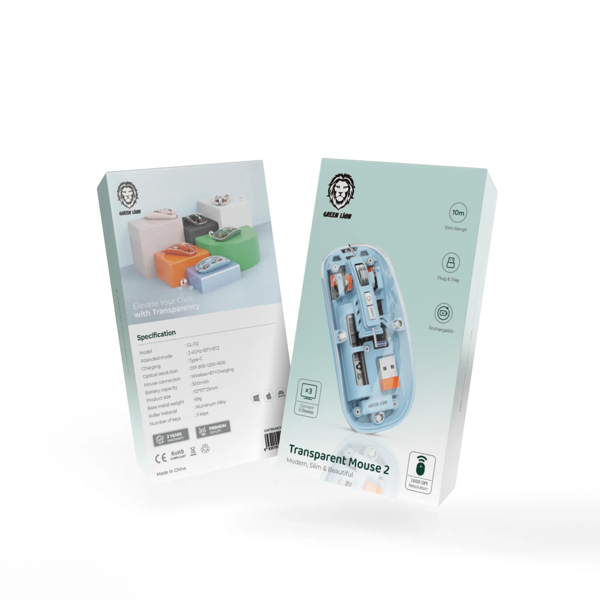 Green Lion Transparent Mouse 2 1600DPI 2