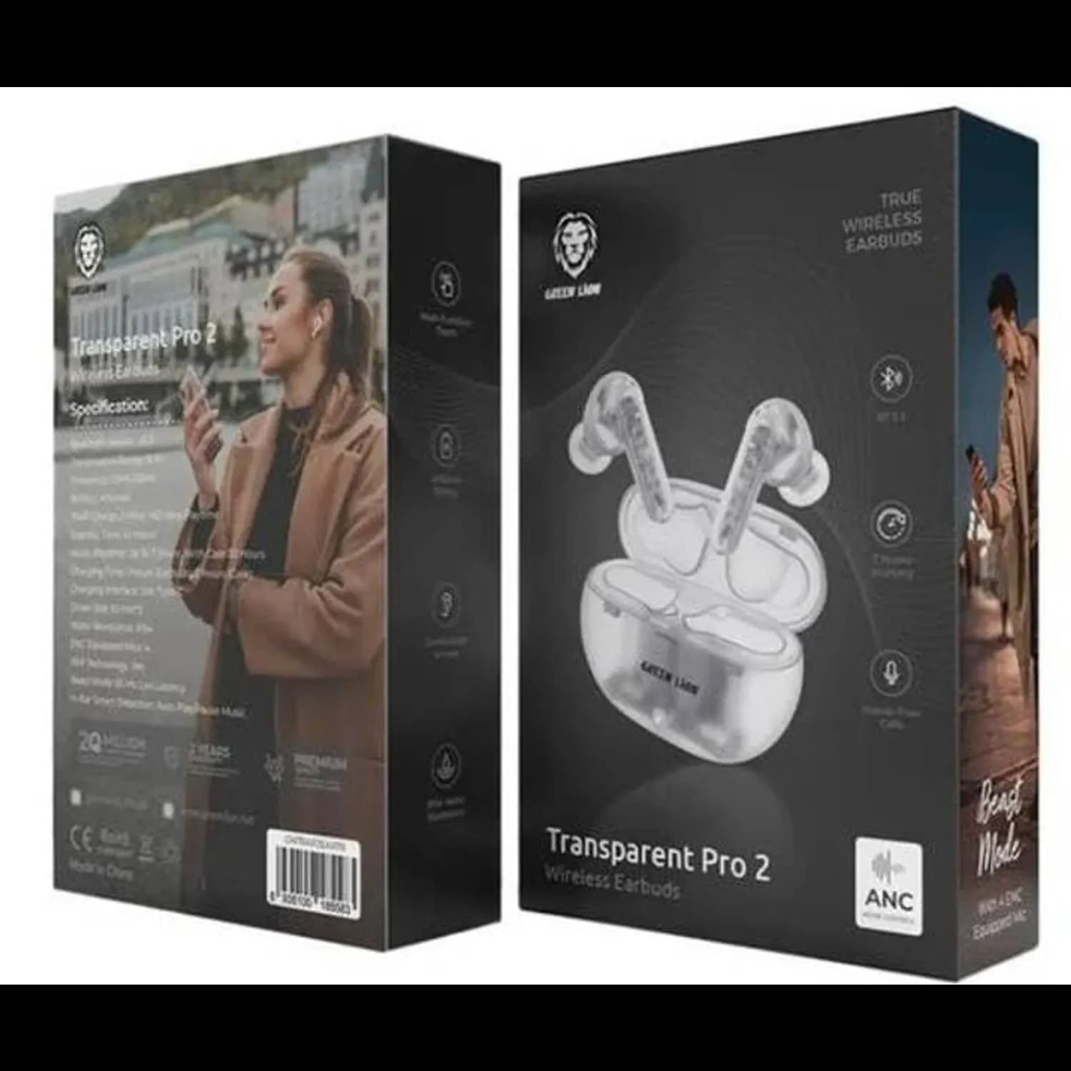 Green Lion Wireless Earbuds Transparent Pro 2 - ANC, White 5