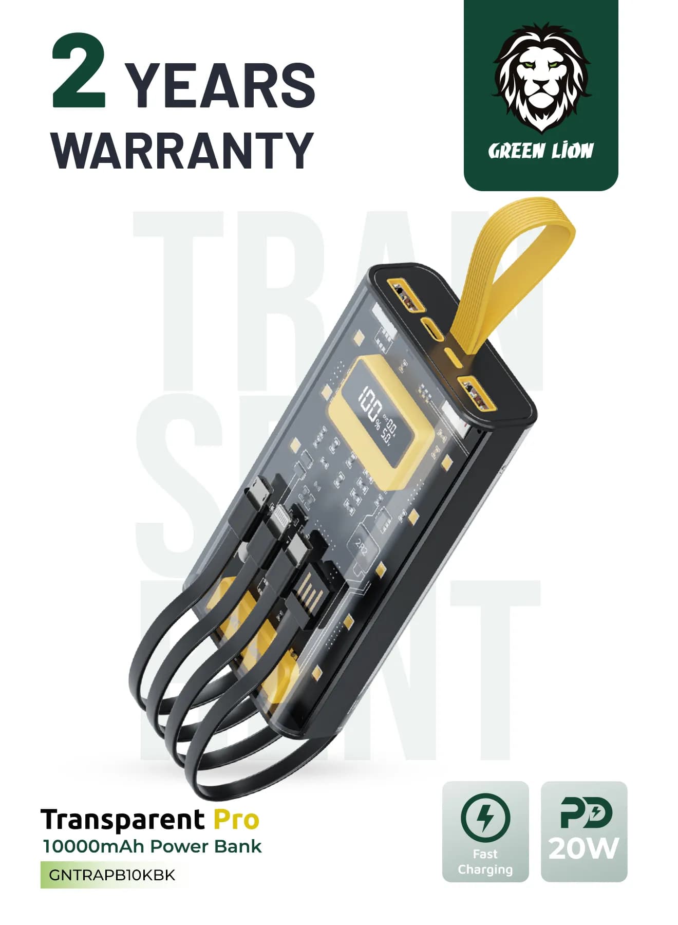 GREEN LION Power Bank GNTRAPB10KBK - 10000mAh 20W PD, Black/Yellow 4