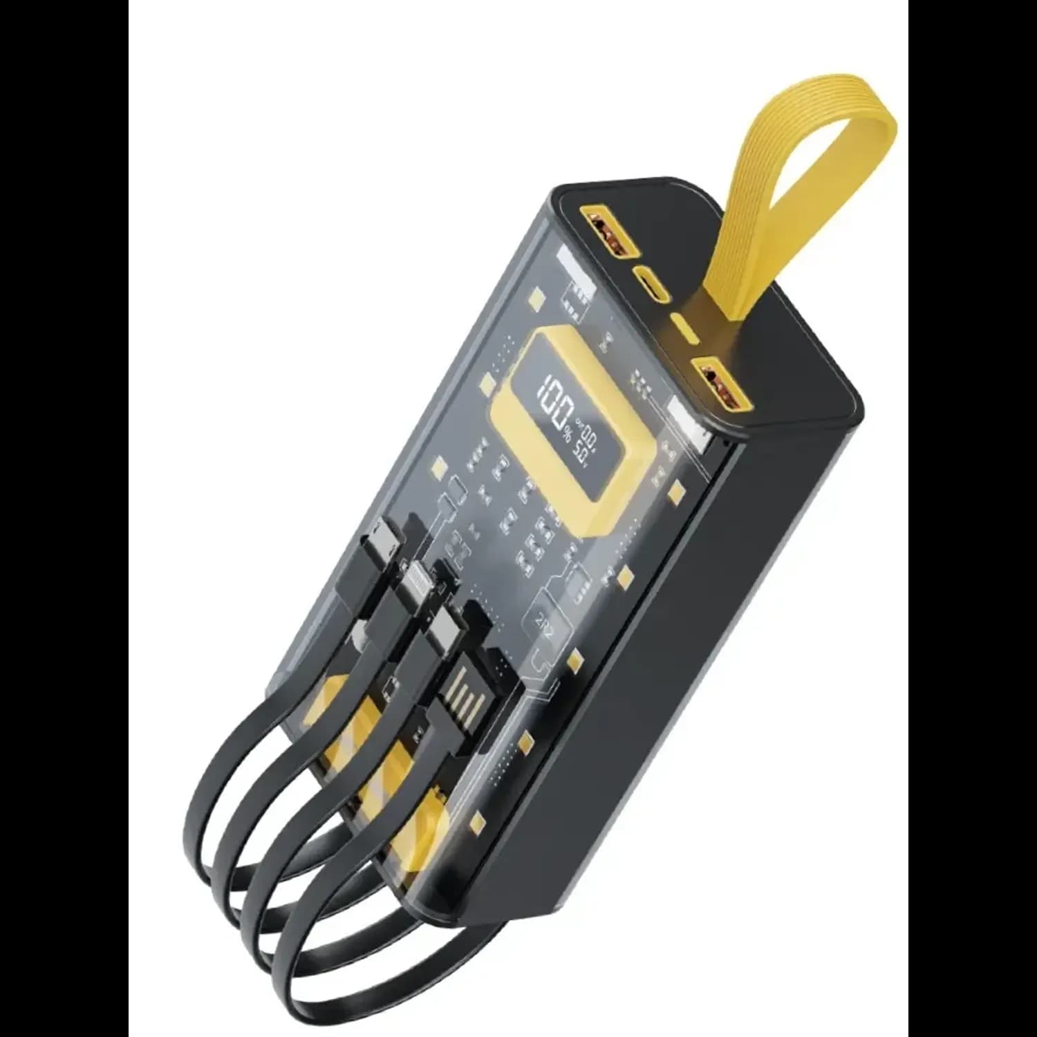 GREEN LION Power Bank Transparent Pro 20000mAh - Built-in Cables, Black/Yellow 1 GREEN LION Power Bank Transparent Pro 20000mAh - Built-in Cables, Black/Yellow 1
